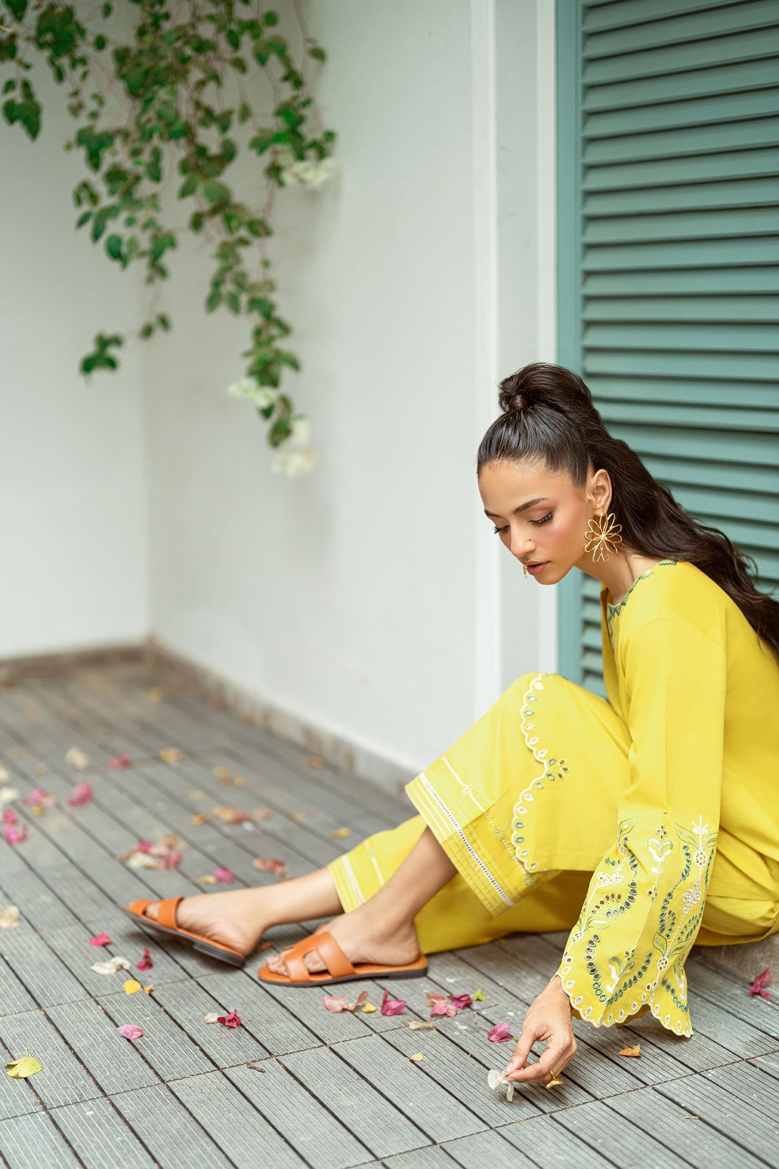 SS25DC-2571 MUSTARD 2PCS EMBROIDERED KURTA WITH TROUSER