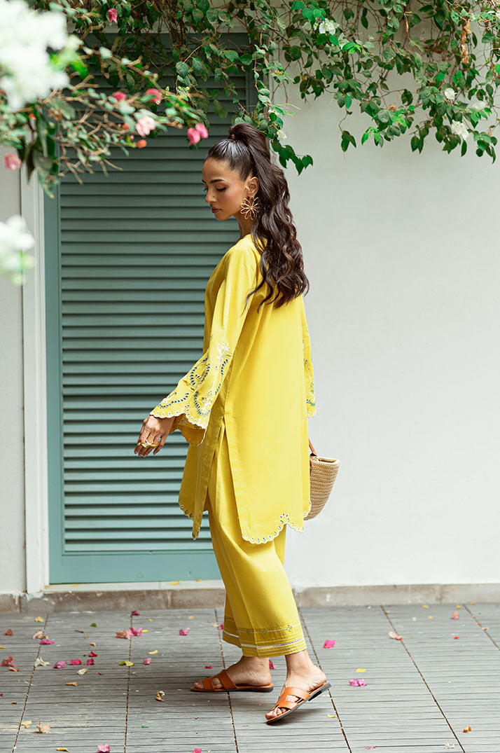 SS25DC-2571 MUSTARD 2PCS EMBROIDERED KURTA WITH TROUSER