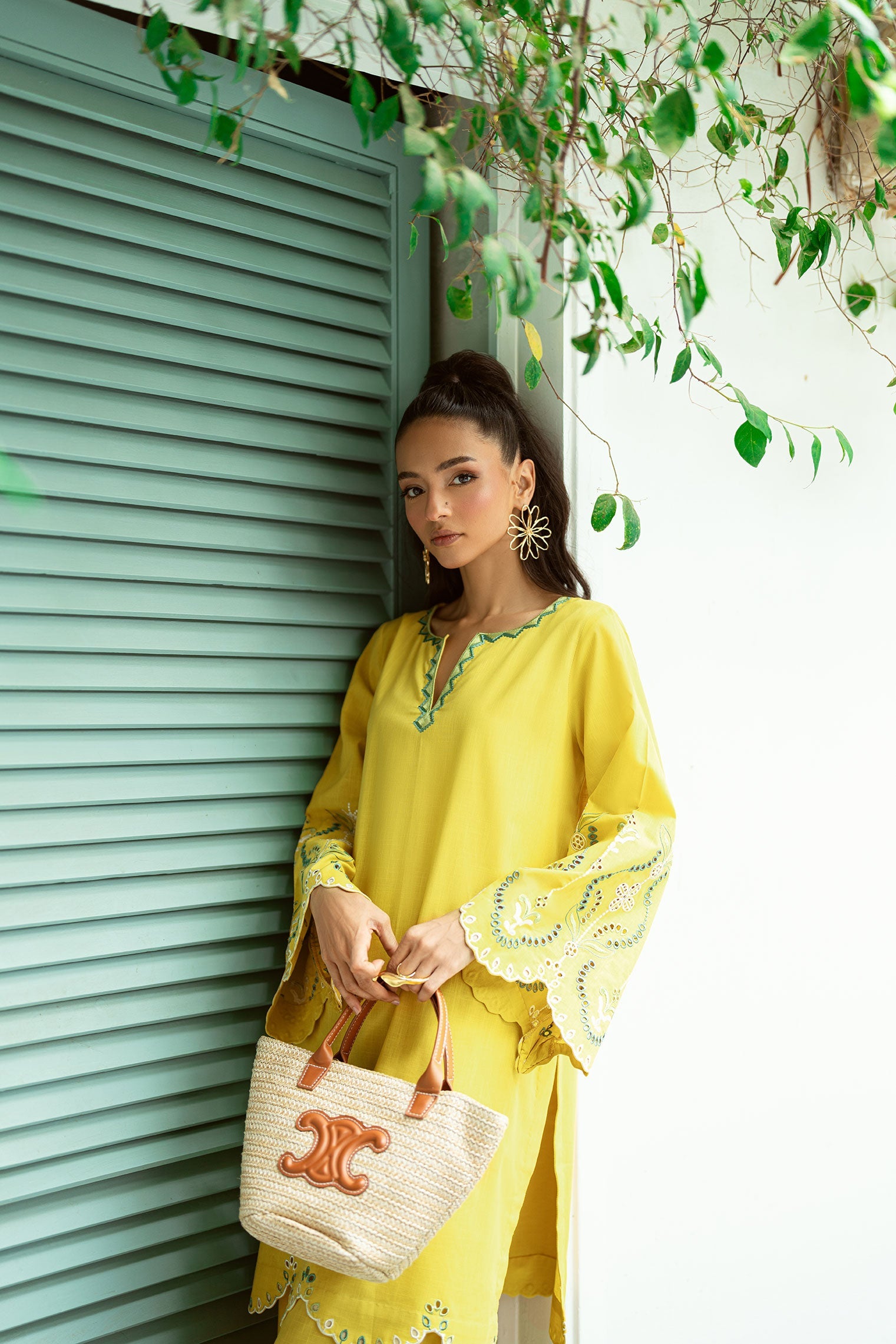 SS25DC-2571 MUSTARD 2PCS EMBROIDERED KURTA WITH TROUSER