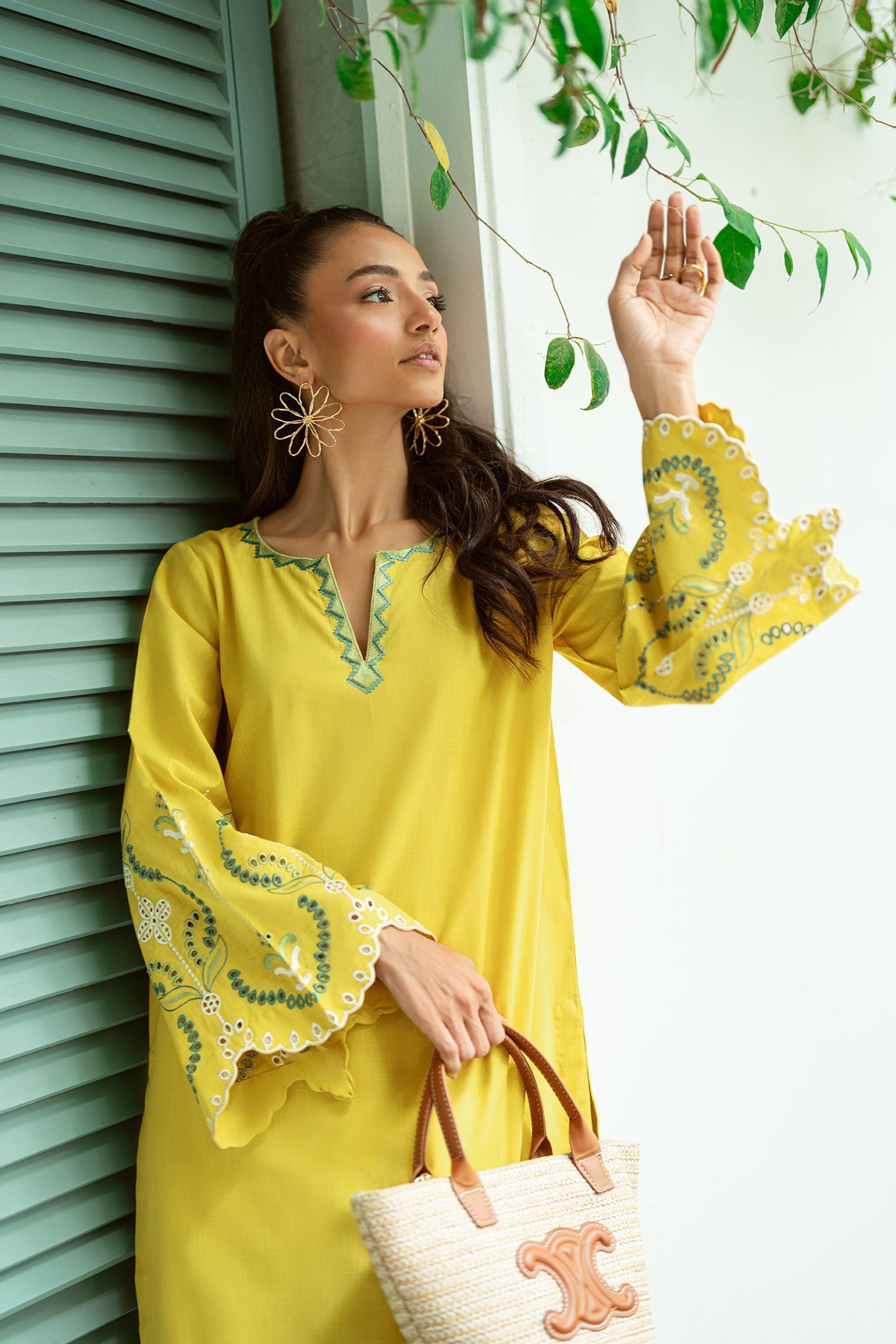 SS25DC-2571 MUSTARD 2PCS EMBROIDERED KURTA WITH TROUSER