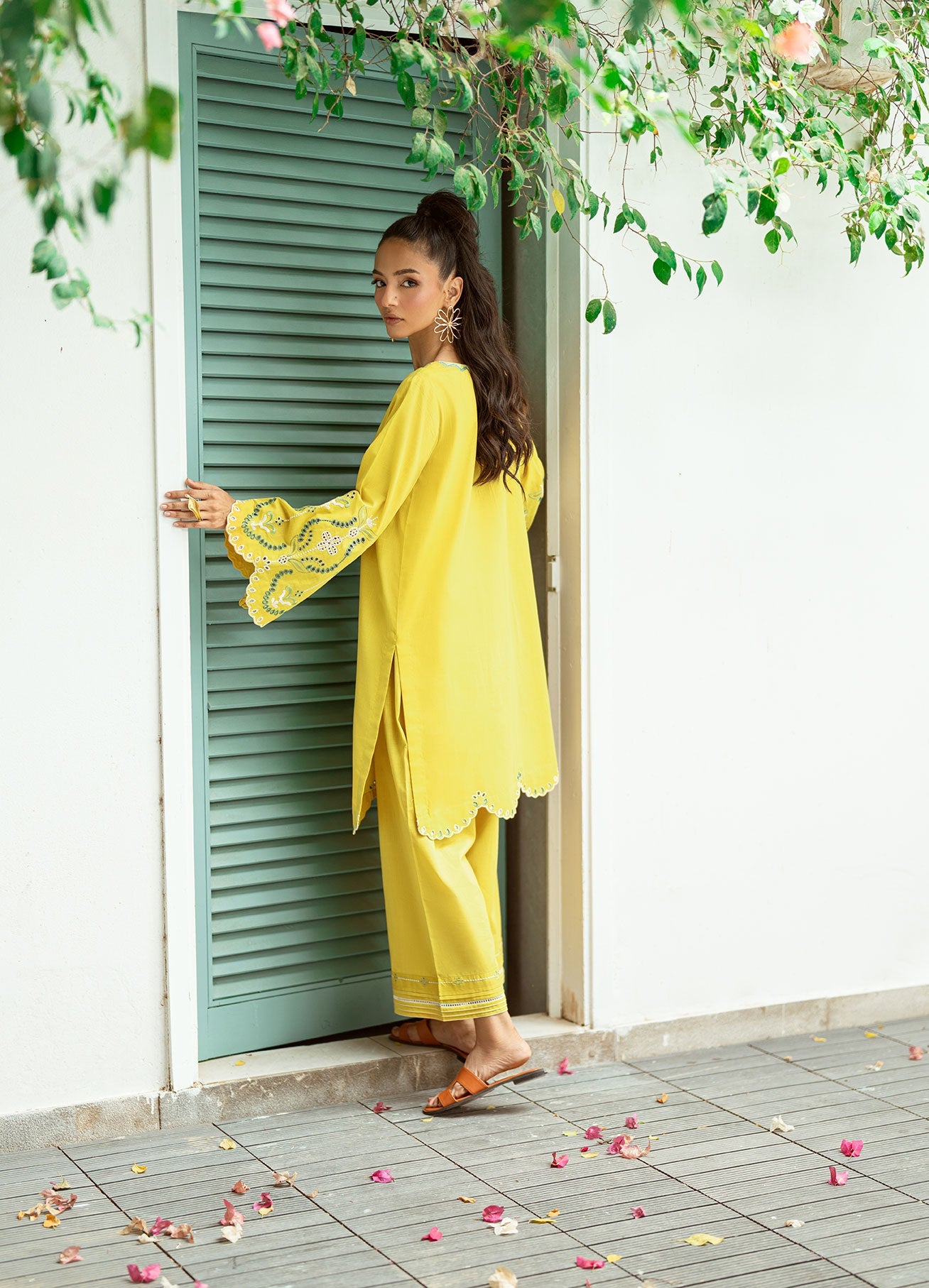 SS25DC-2571 MUSTARD 2PCS EMBROIDERED KURTA WITH TROUSER