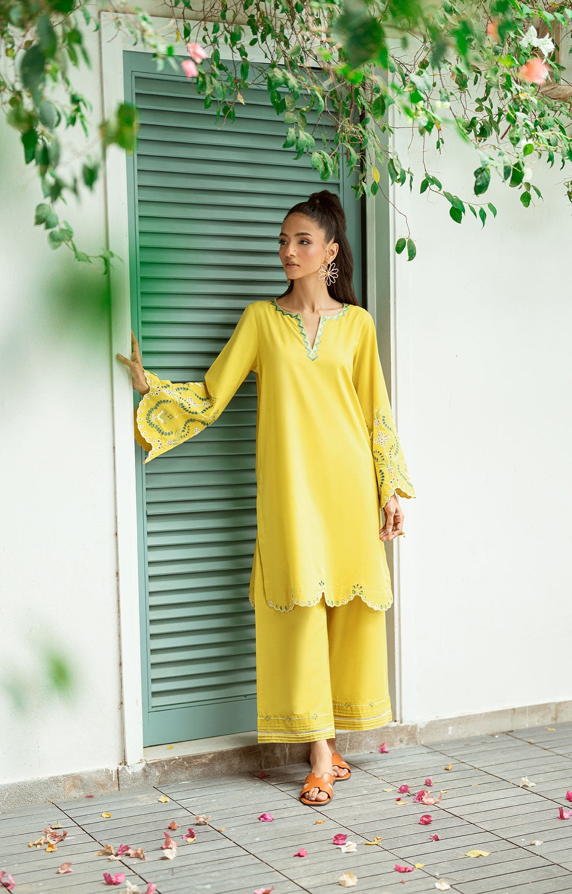 SS25DC-2571 MUSTARD 2PCS EMBROIDERED KURTA WITH TROUSER