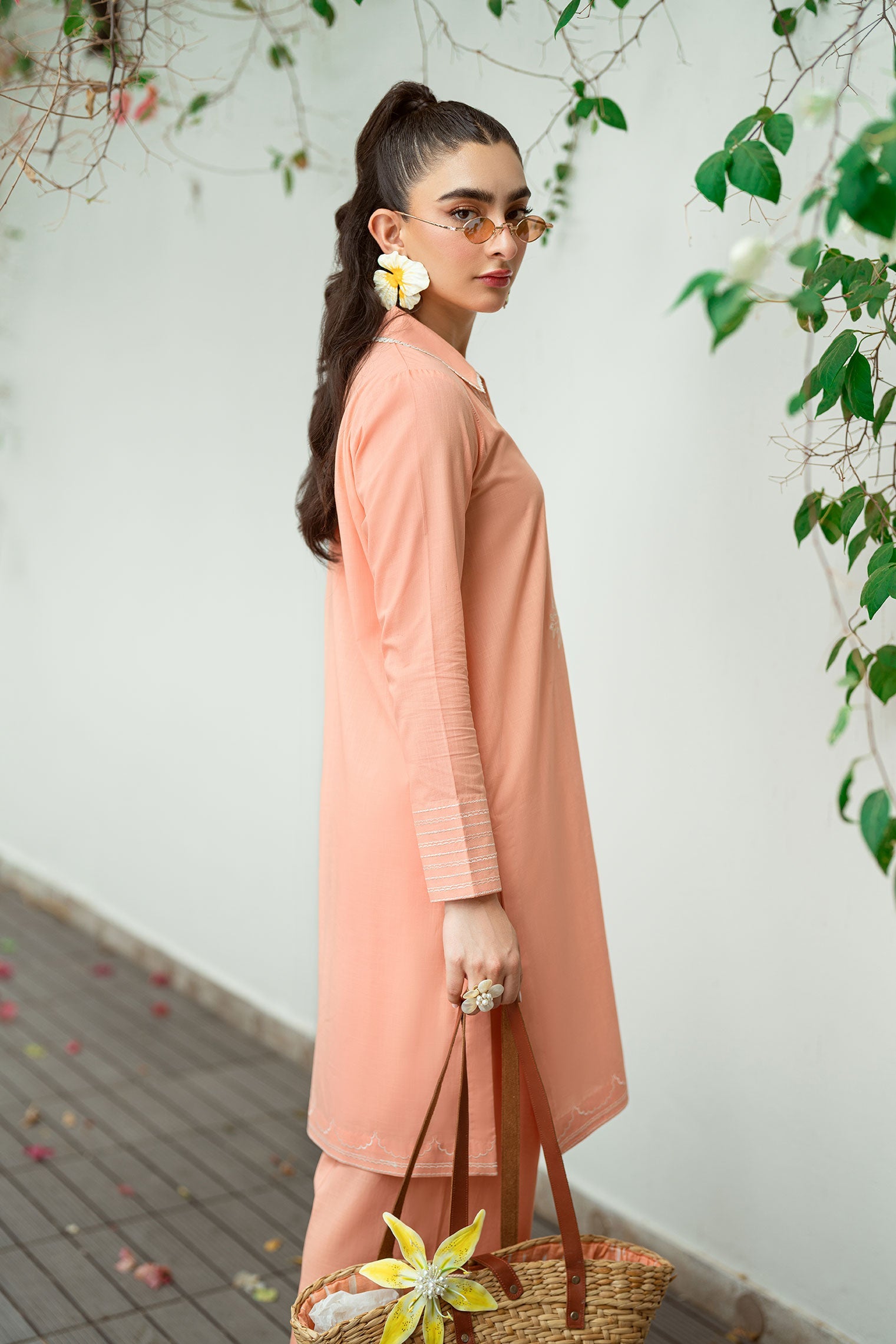 SS25DC-2573 PEACH 2PCS EMBROIDERED KURTA WITH TROUSER
