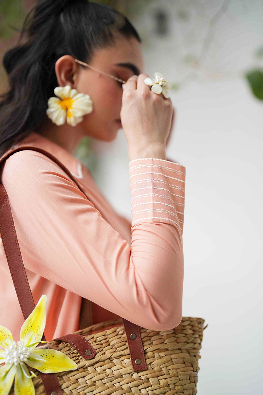 SS25DC-2573 PEACH 2PCS EMBROIDERED KURTA WITH TROUSER