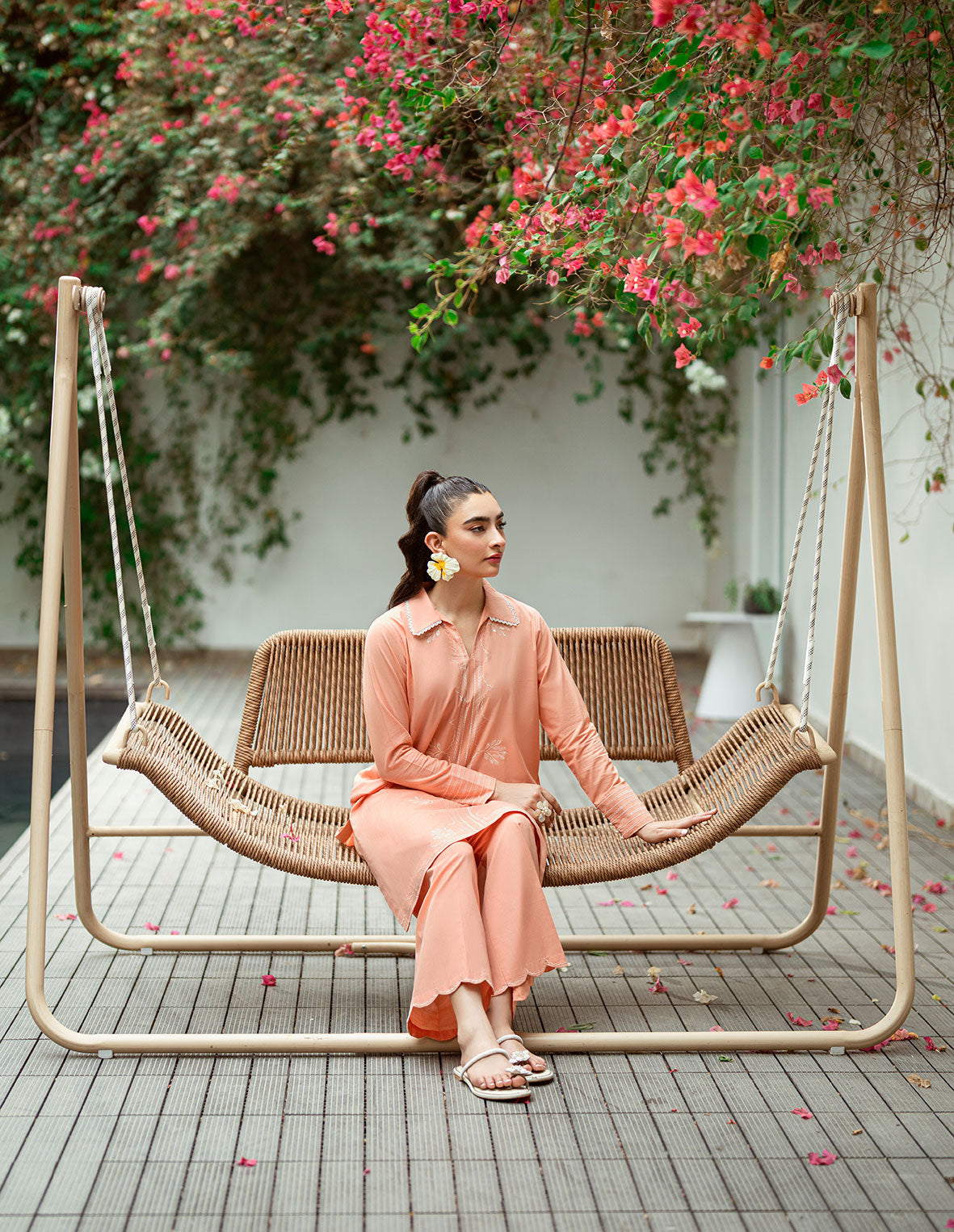 SS25DC-2573 PEACH 2PCS EMBROIDERED KURTA WITH TROUSER