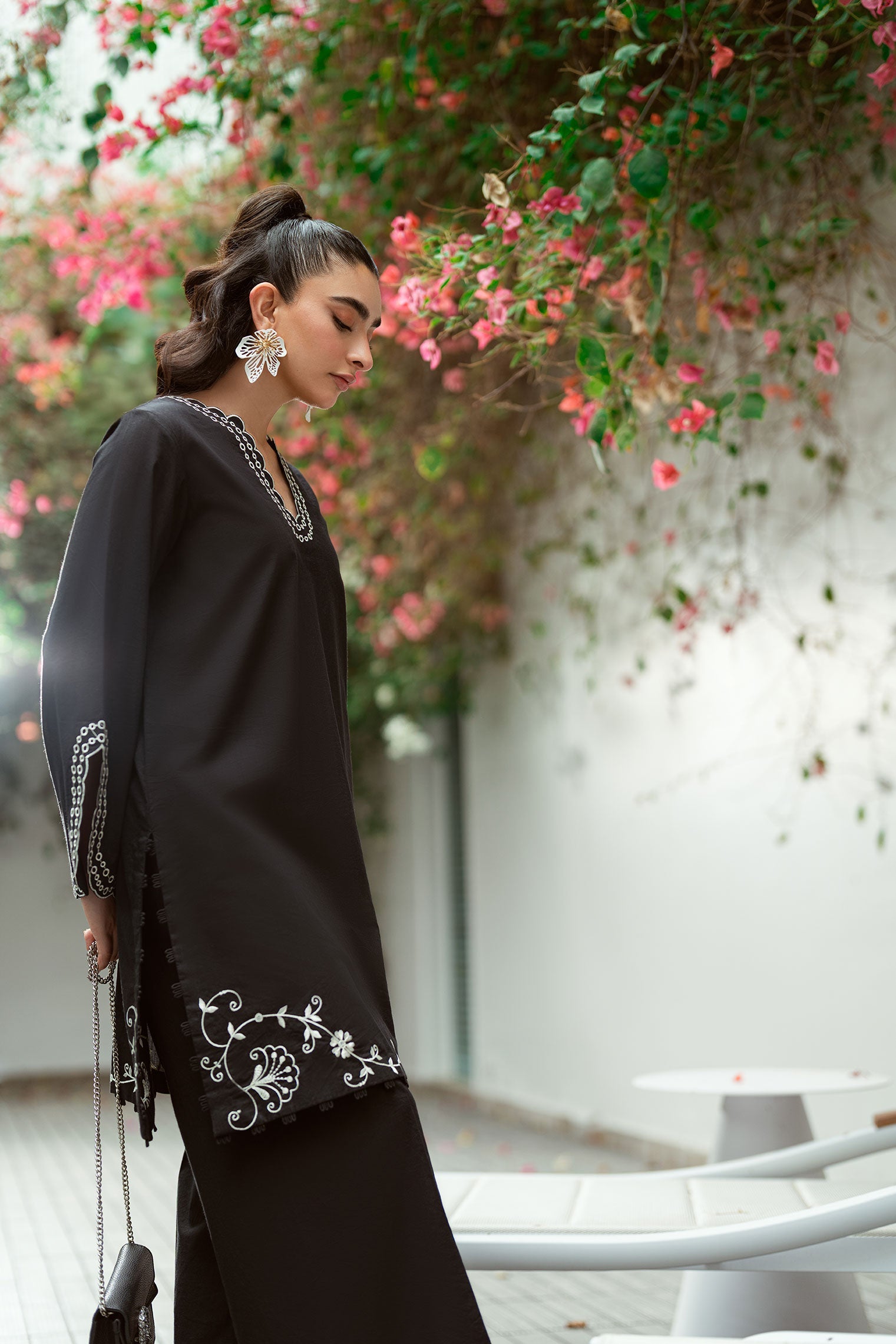 SS25DC-2575 BLACK 2PCS EMBROIDERED KURTA WITH TROUSER