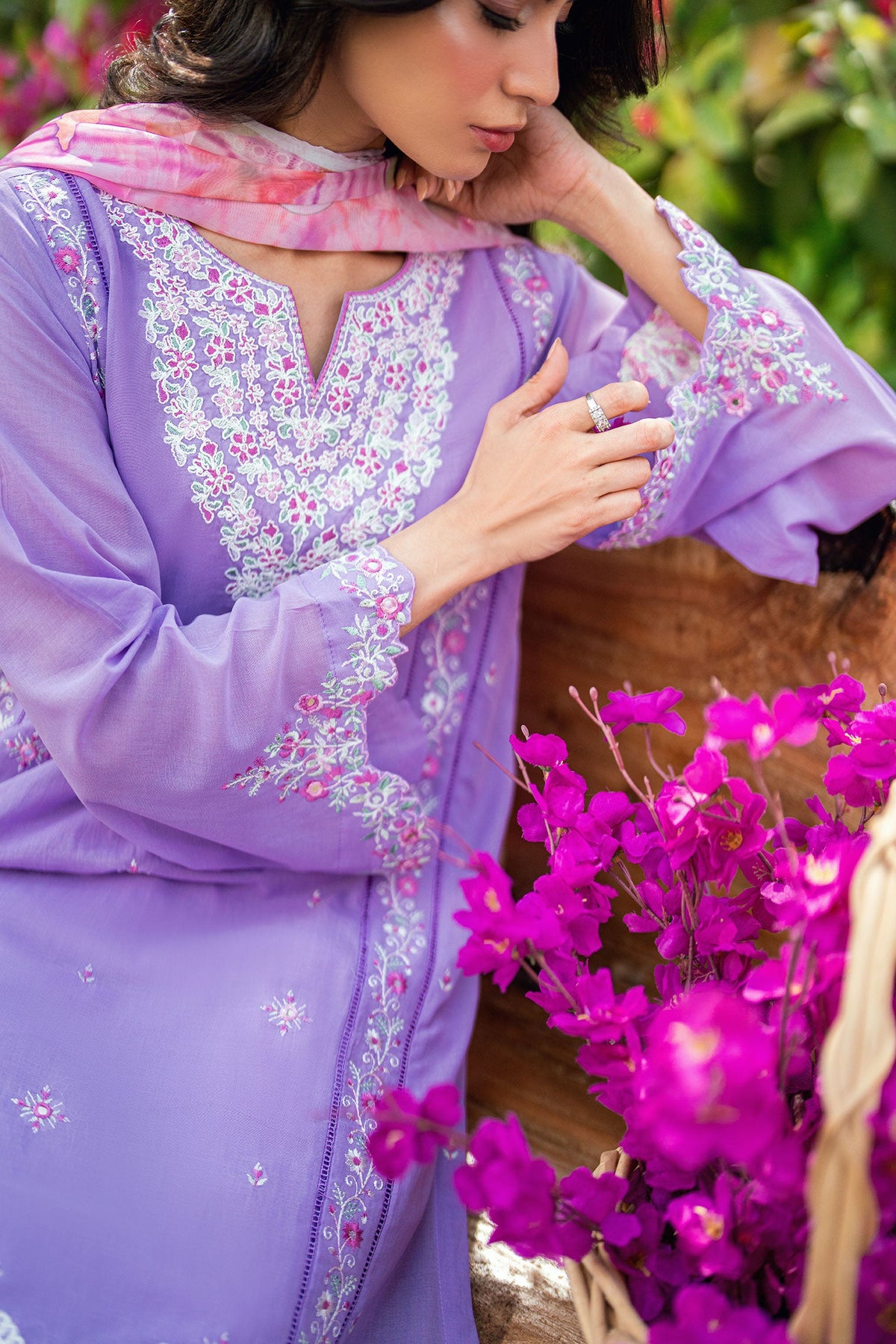 SS25DC-2577 LILAC SWISS VOILE 2PCS EMBROIDERED KURTA WITH TROUSER