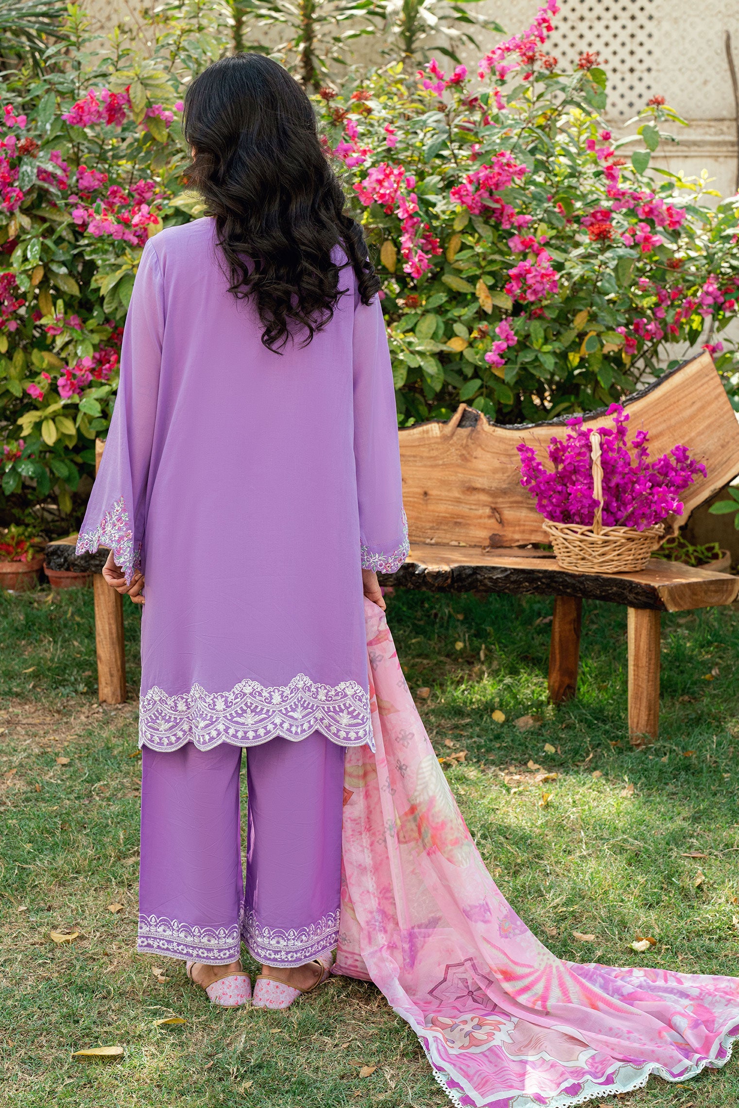 SS25DC-2577 LILAC SWISS VOILE 2PCS EMBROIDERED KURTA WITH TROUSER