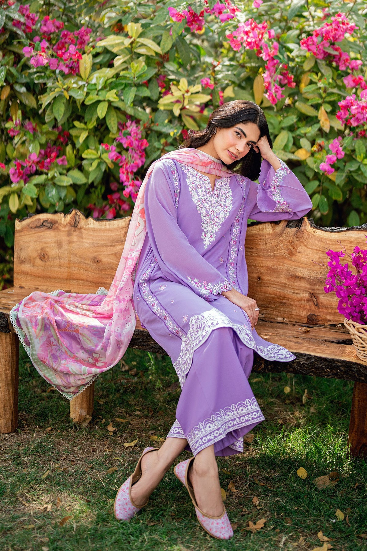 SS25DC-2577 LILAC SWISS VOILE 2PCS EMBROIDERED KURTA WITH TROUSER