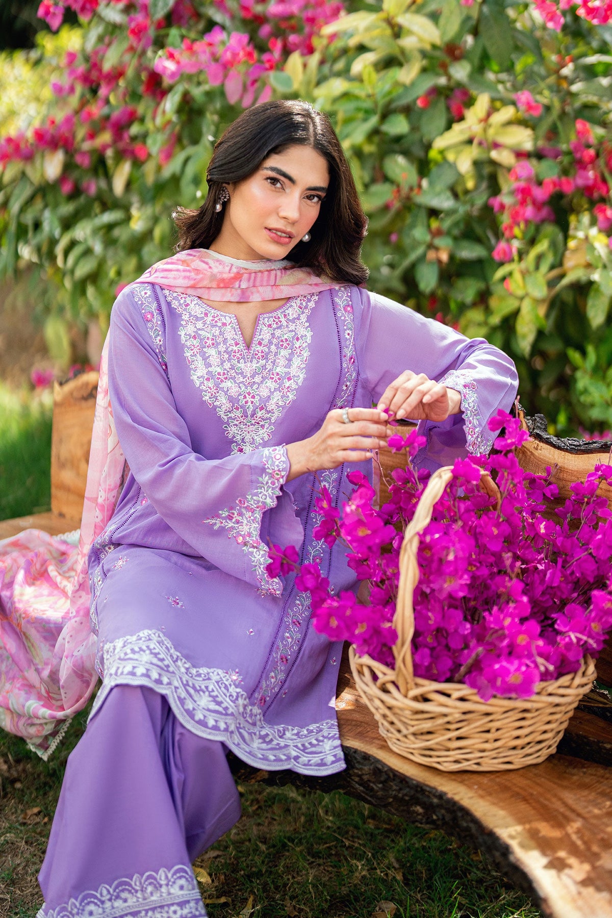 SS25DC-2577 LILAC SWISS VOILE 2PCS EMBROIDERED KURTA WITH TROUSER