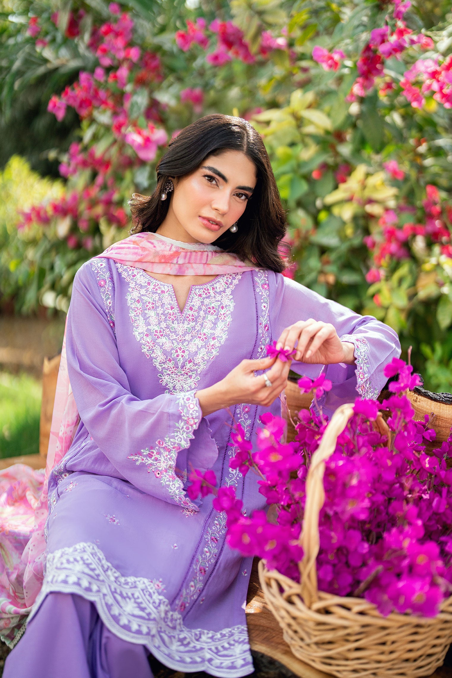 SS25DC-2577 LILAC SWISS VOILE 2PCS EMBROIDERED KURTA WITH TROUSER