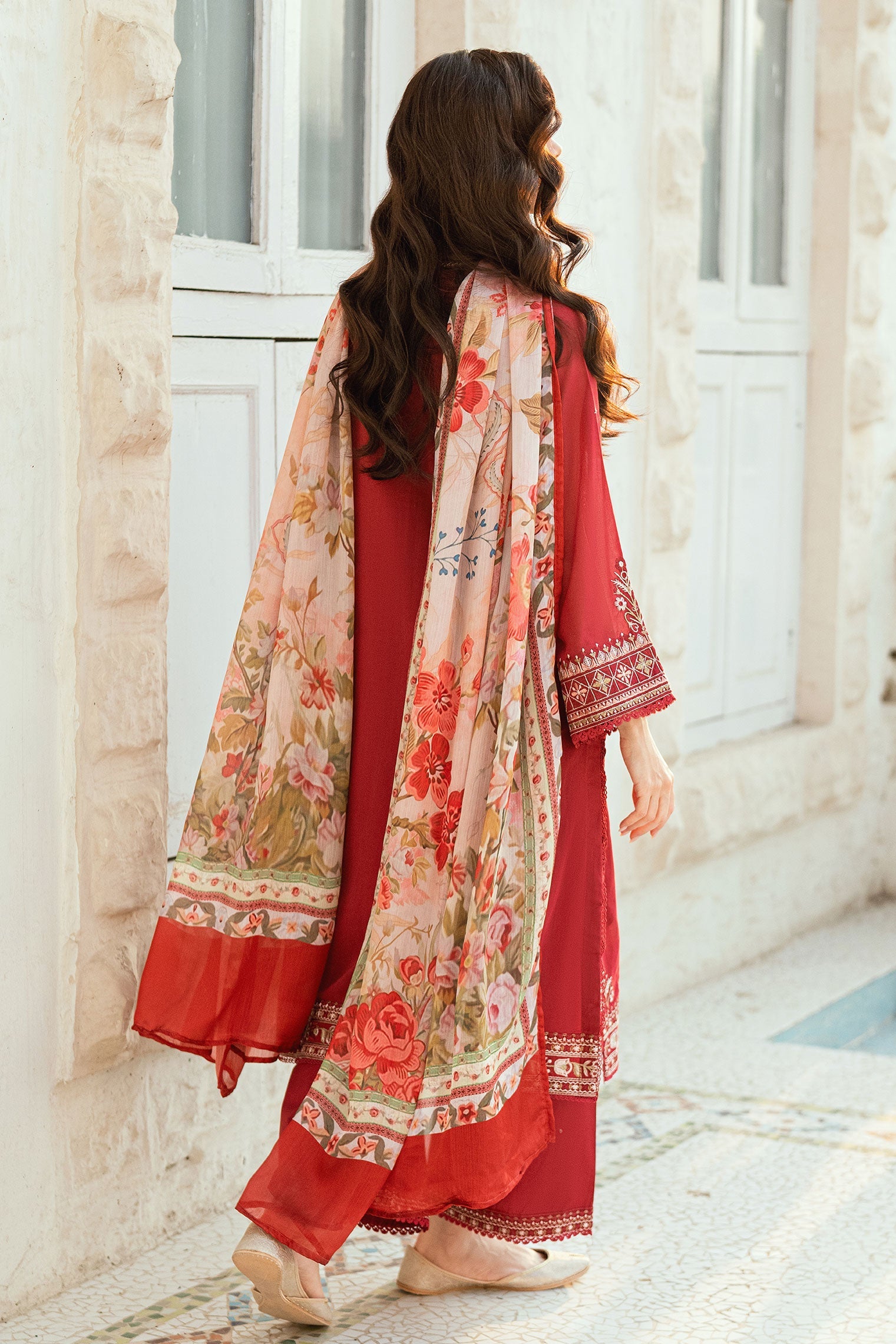 SS25DD-2579 RED PRINTED DUPATTA