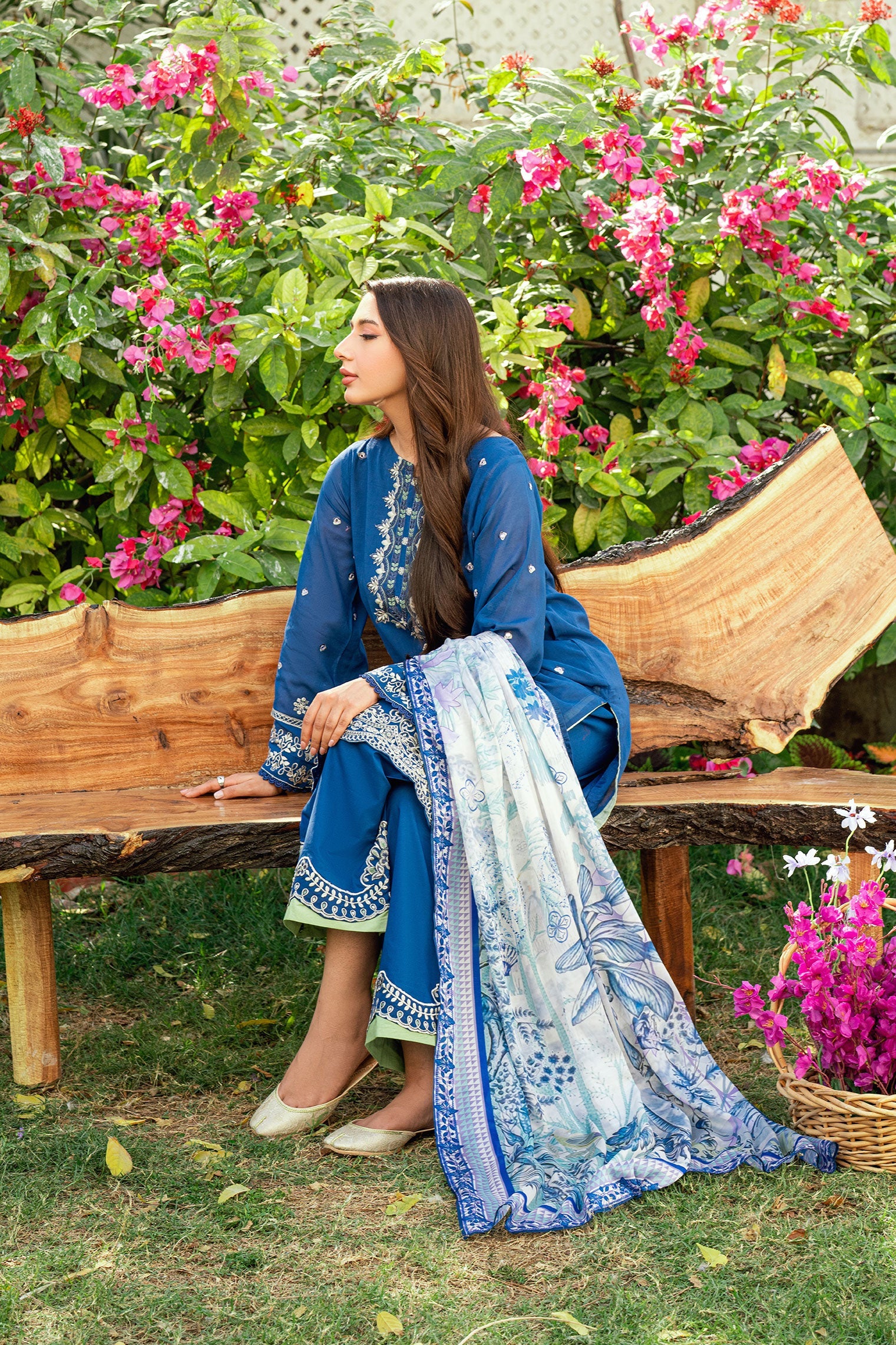 SS25DD-2580 BLUE PRINTED DUPATTA