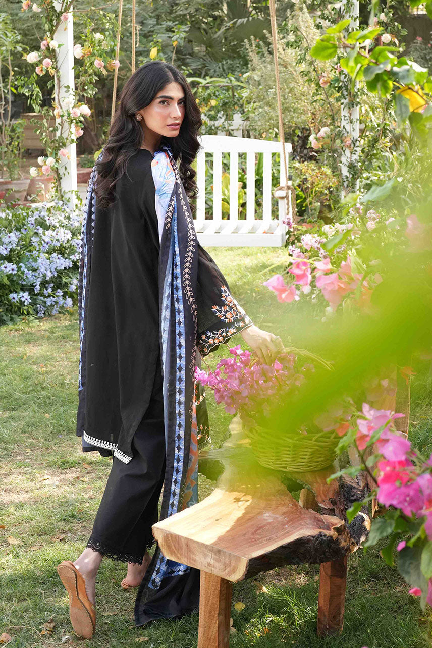SS25DC-2581 BLACK SWISS VOILE 2PCS EMBROIDERED KURTA WITH TROUSER