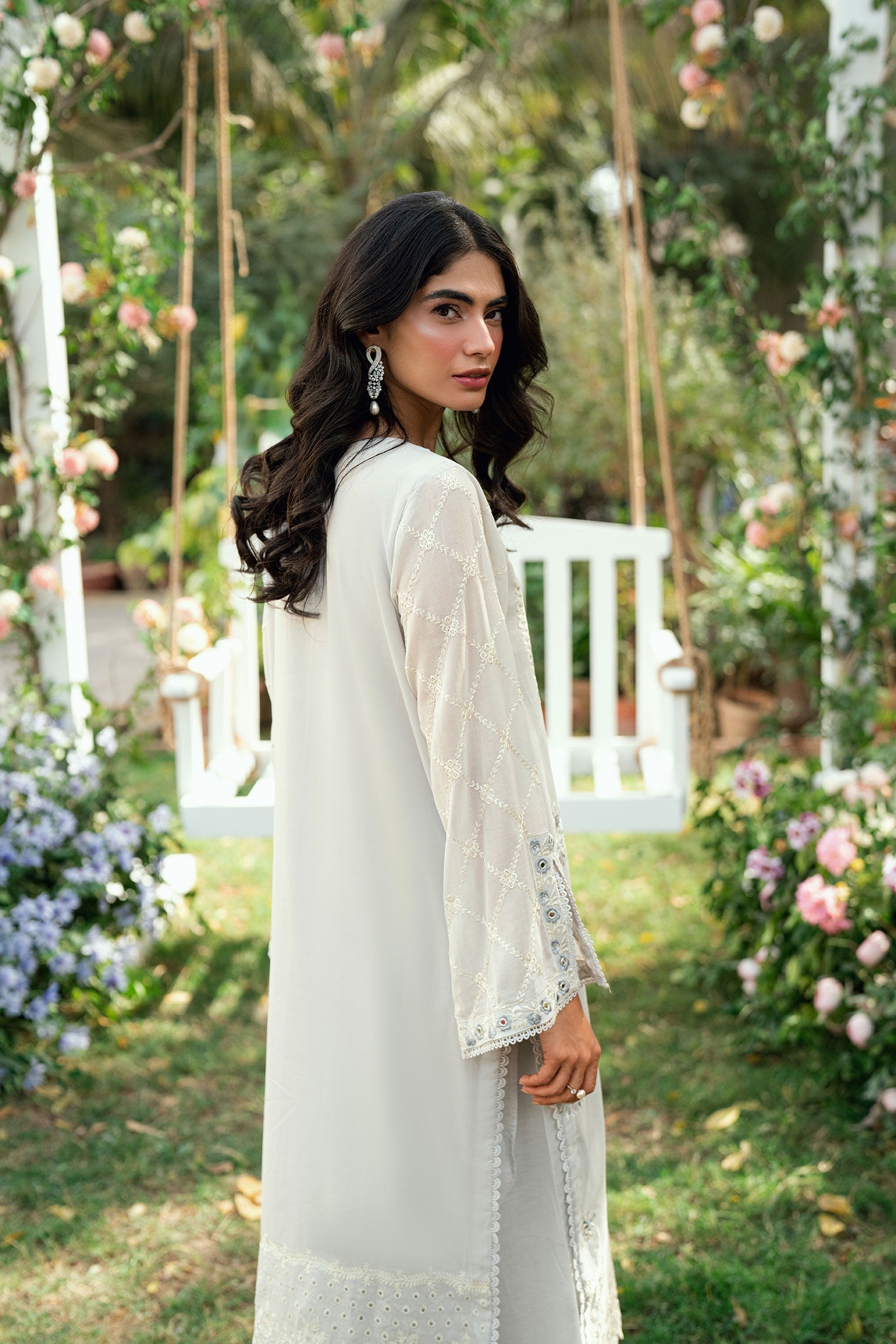 SS25DC-2586 GREY SWISS VOILE 2PCS EMBROIDERED KURTA WITH TROUSER