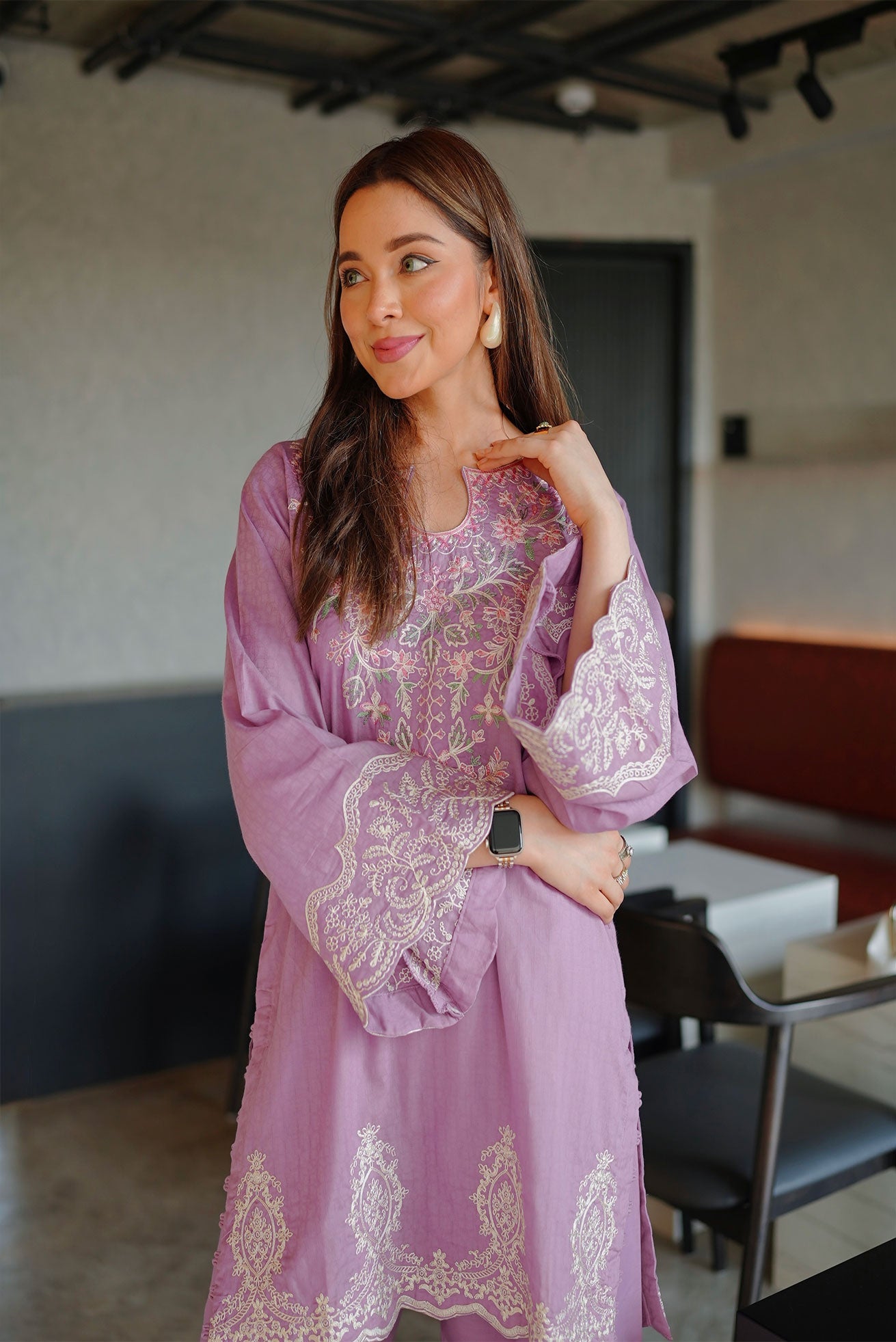 SS26DC-2591 - PURPLE - COTTON JACQUARD - 2PCS - EMBROIDERED KURTA WITH TROUSER