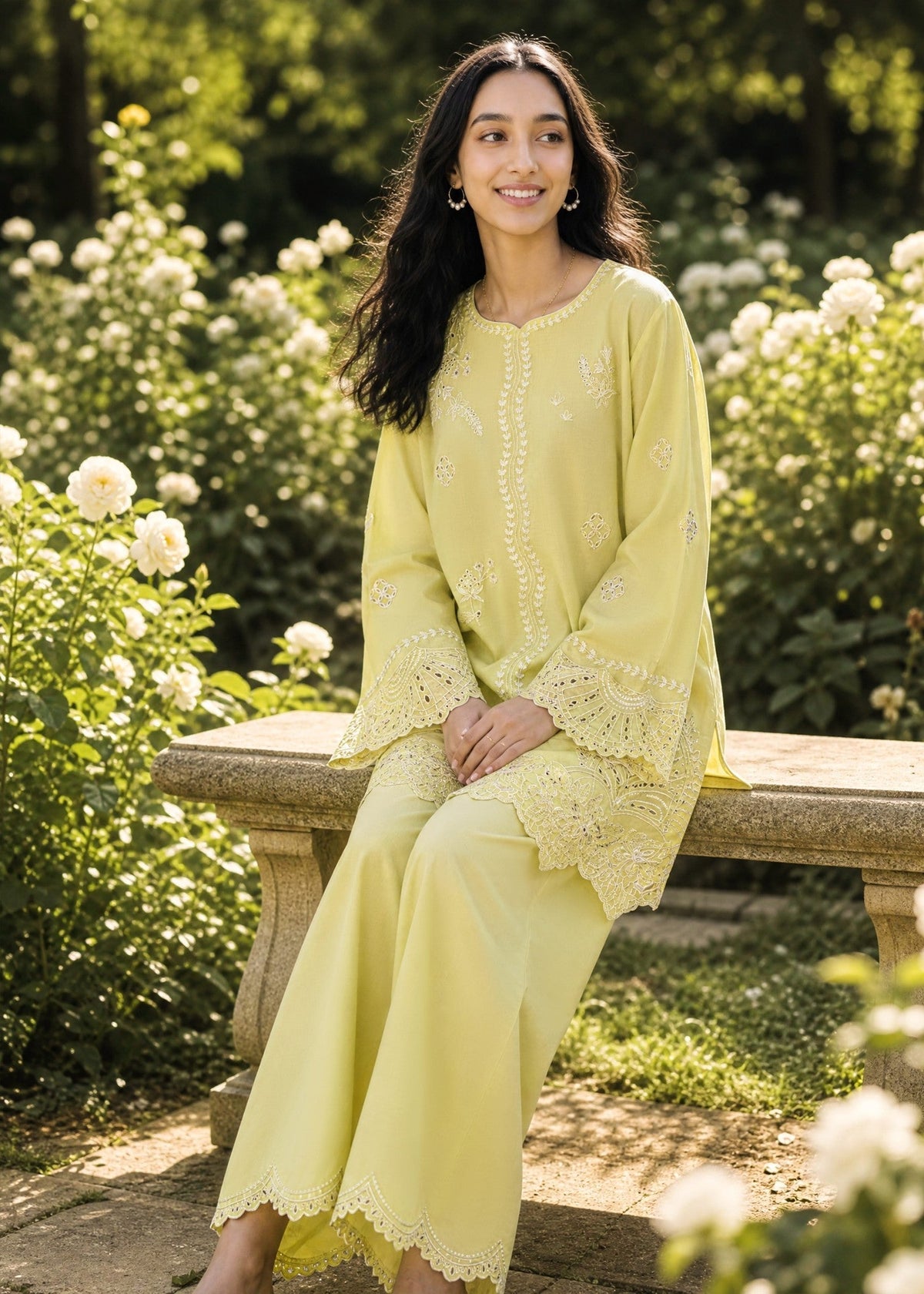 SS26DC-2621 YELLOW 2PCS EMBROIDERED KURTA WITH TROUSER