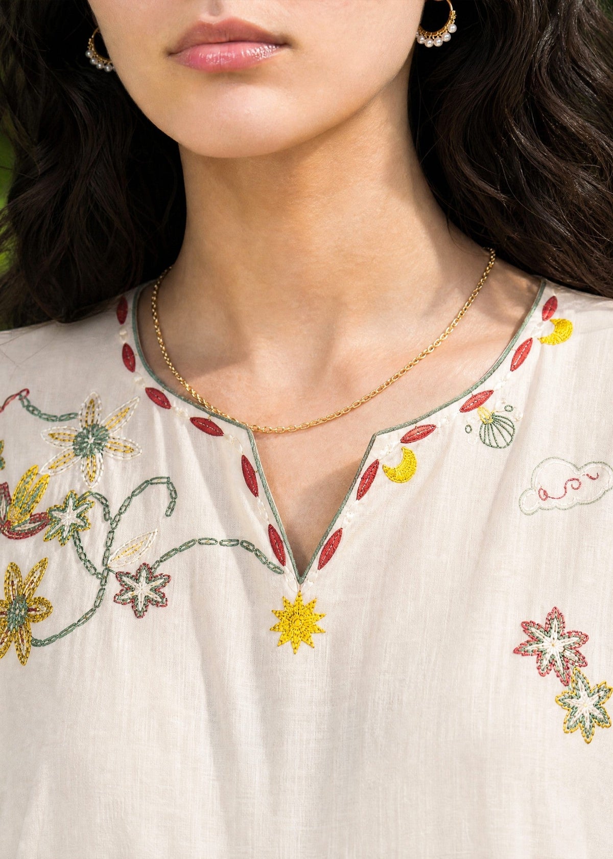 SS26DC-2622 CREAM 2PCS EMBROIDERED KURTA WITH TROUSER