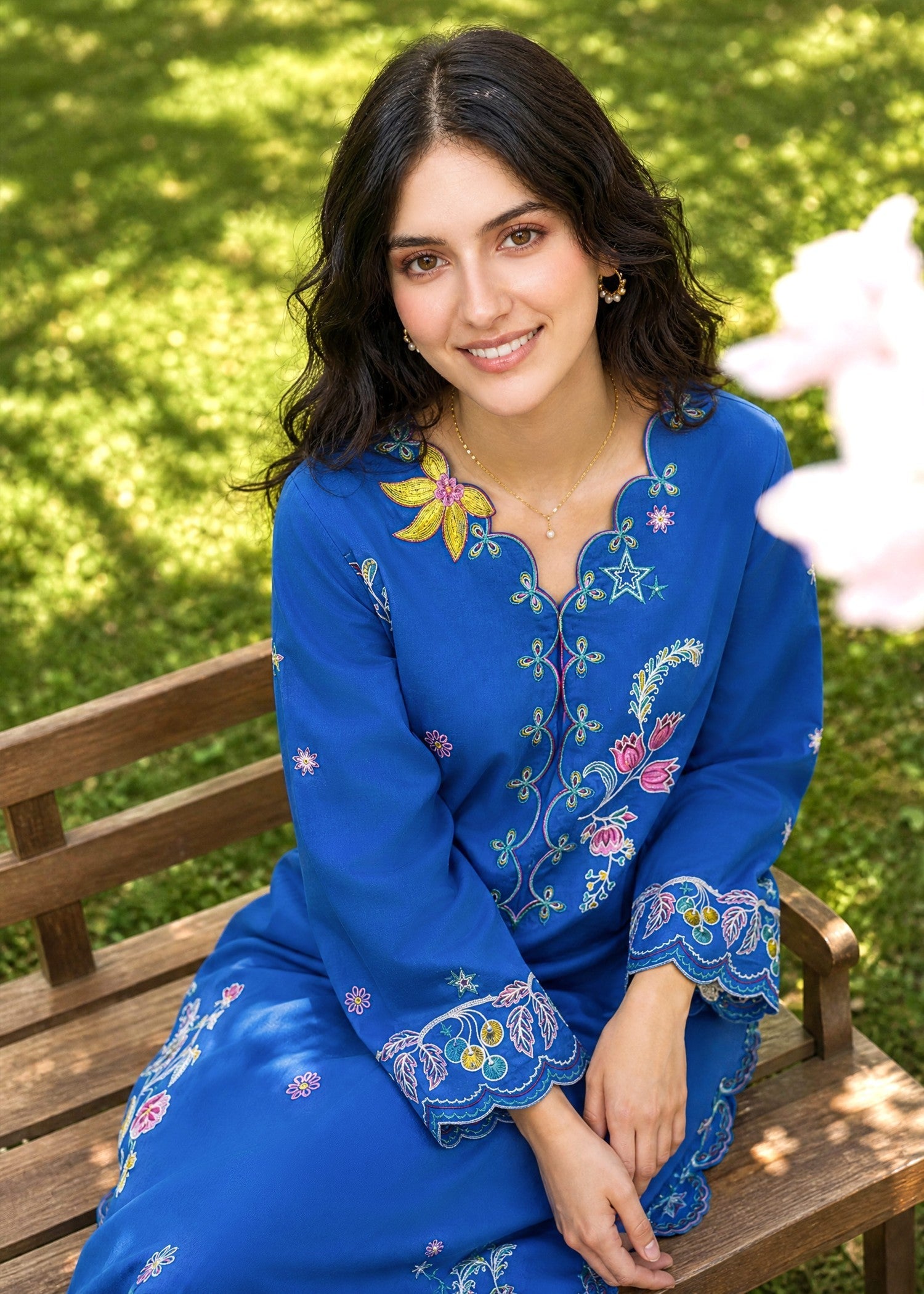 SS26DC-2623 BLUE 2PCS EMBROIDERED KURTA WITH TROUSER
