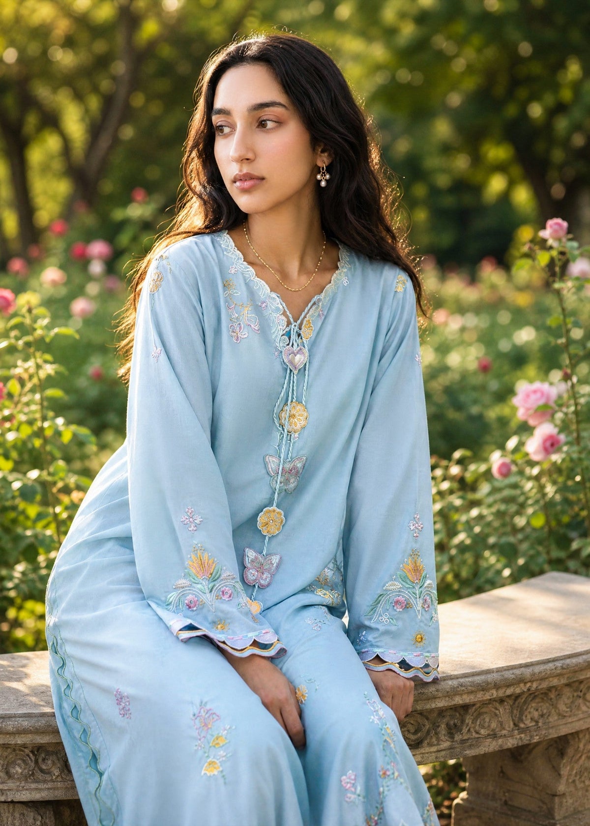 SS26DC-2624 SKY BLUE 2PCS EMBROIDERED KURTA WITH TROUSER