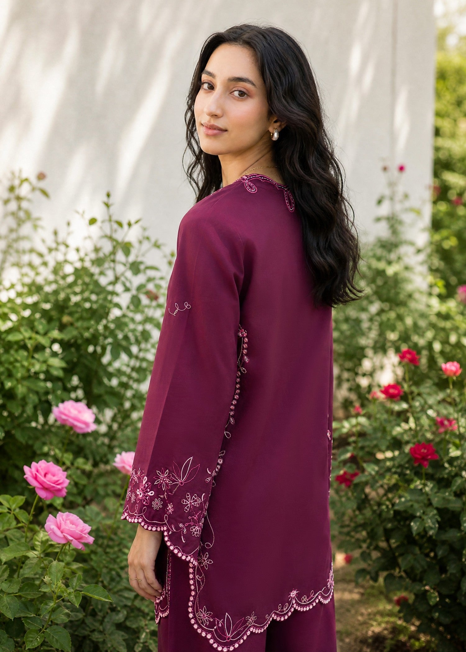 SS26DC-2628 PLUM 2PCS EMBROIDERED KURTA WITH TROUSER