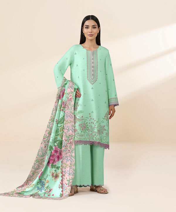 3 Piece - Dyed Embroidered Dobby Suit