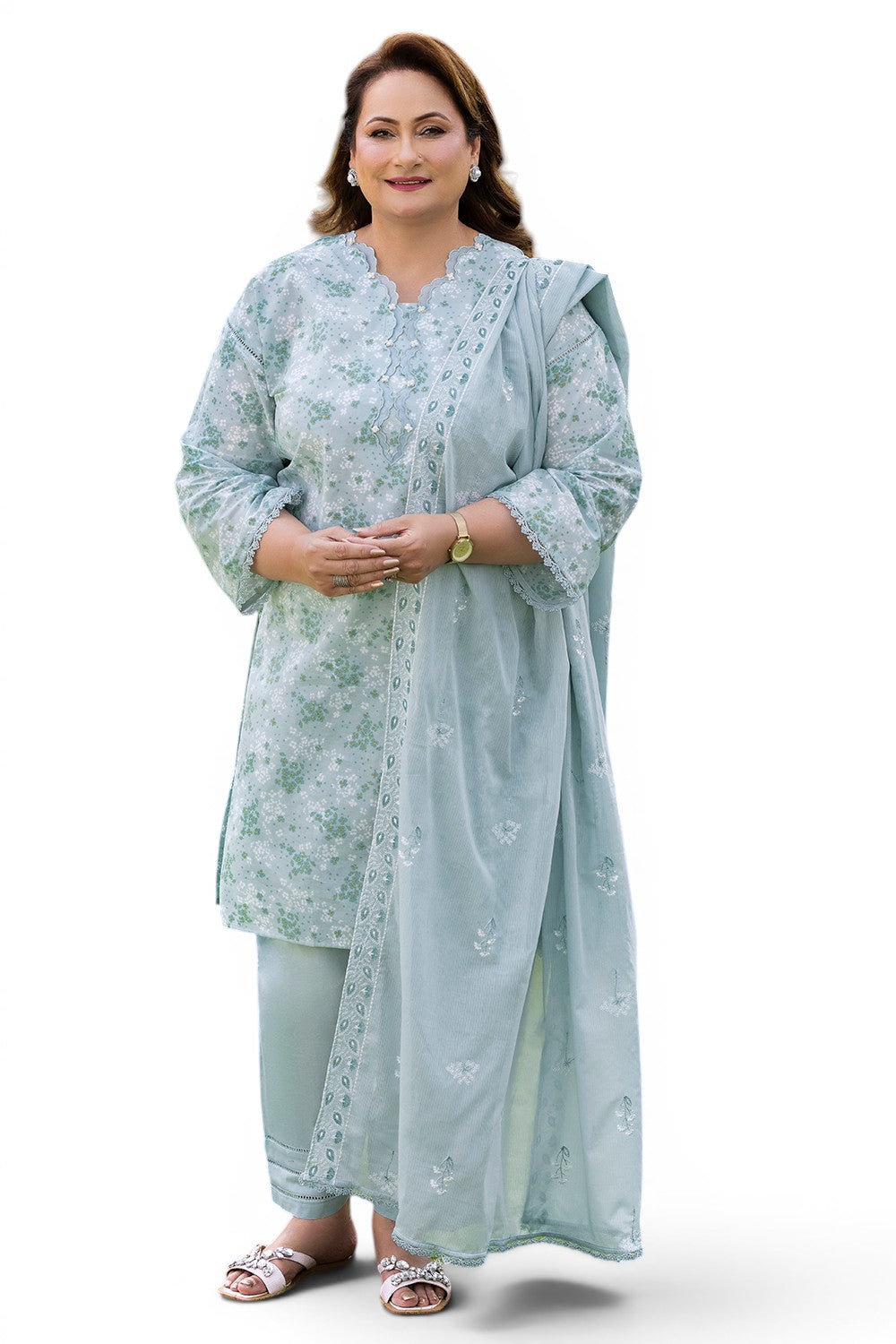 3 Piece Printed Lawn Suit With Embroidered Denting Lawn Dupatta