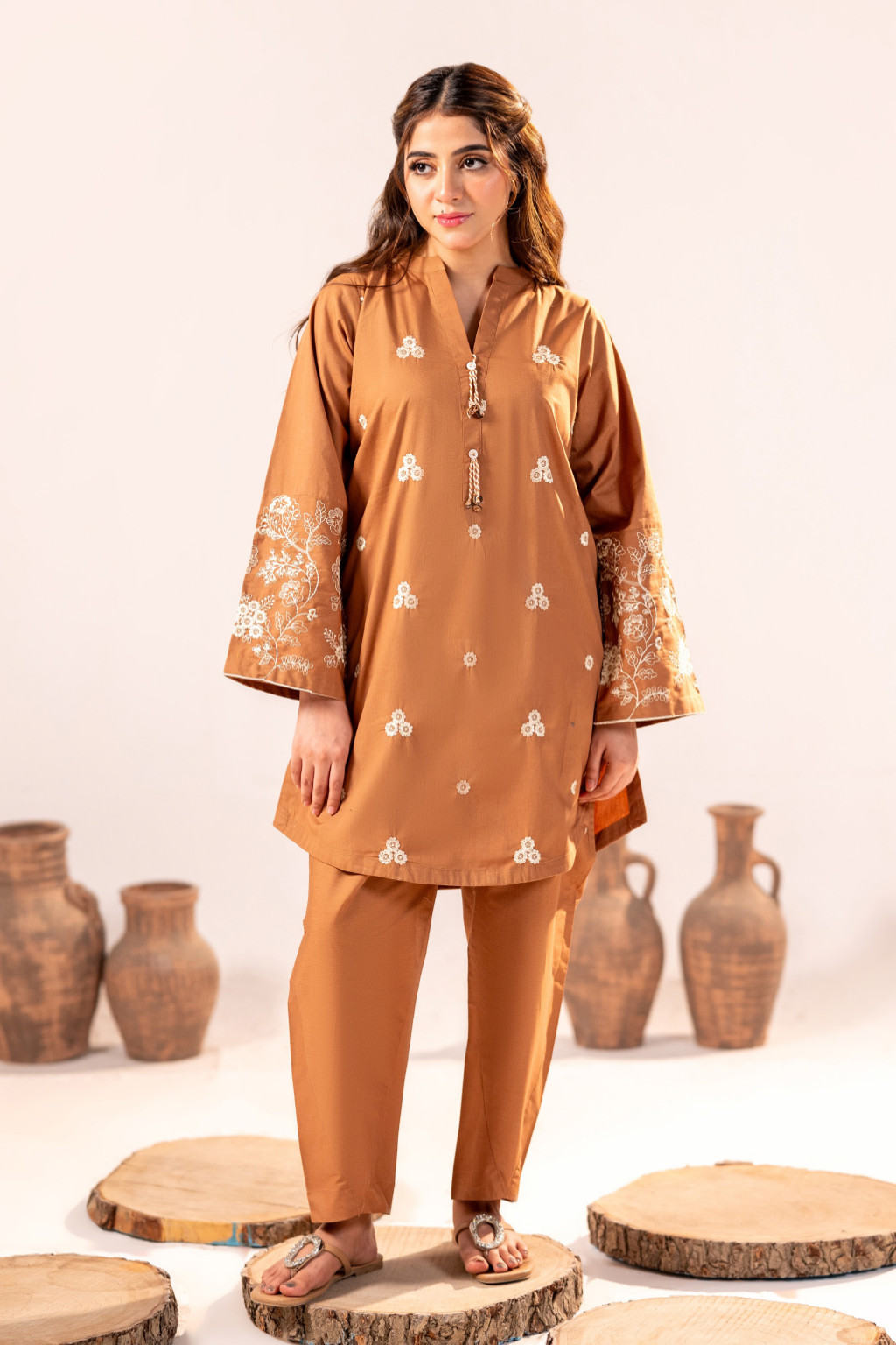 Bronze Bloom Emb Co-Ord Set | 2 PC