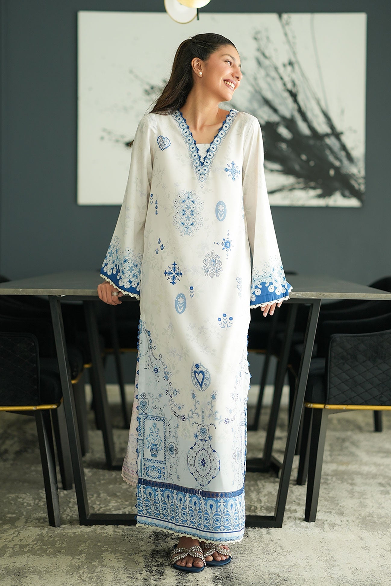 SS26DP-2955 OFF WHITE - SILK - 1PCS PRINTED KAFTAN