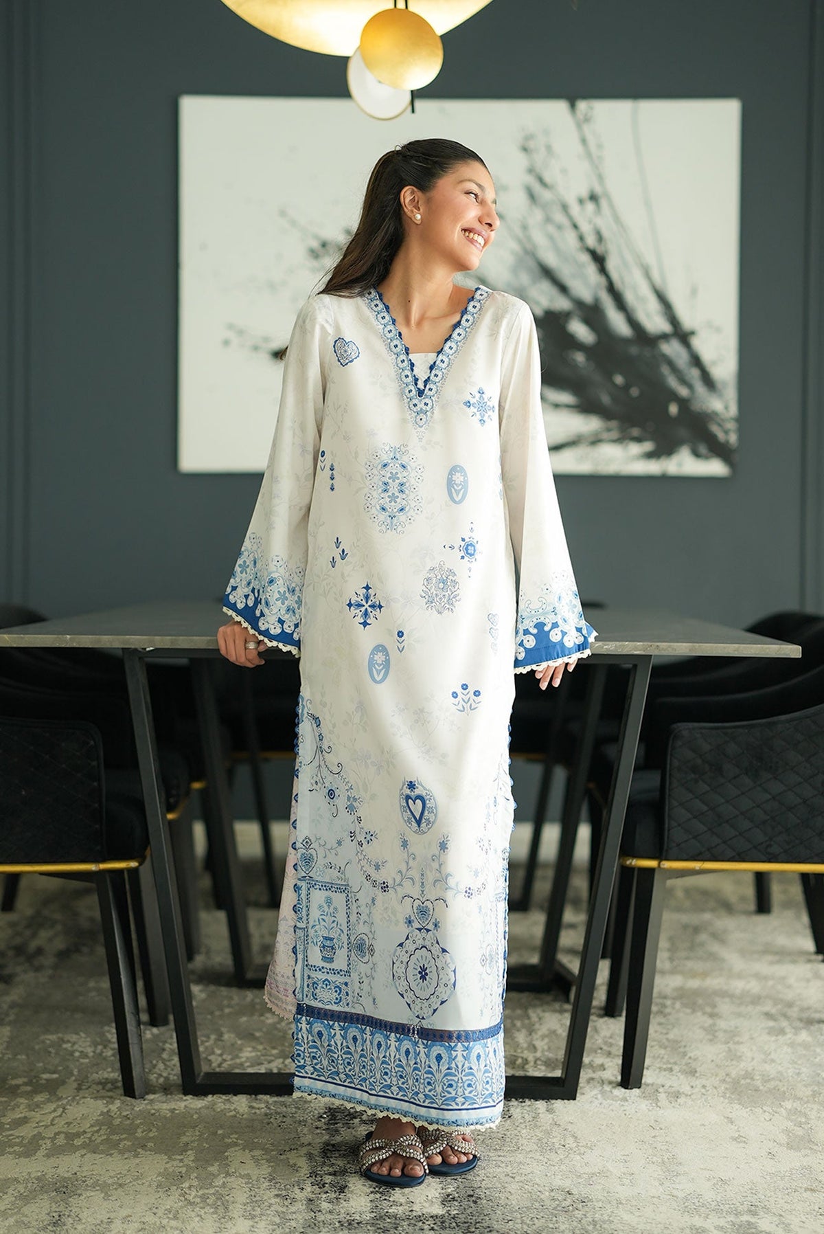 SS26DP-2955 OFF WHITE - SILK - 1PCS PRINTED KAFTAN