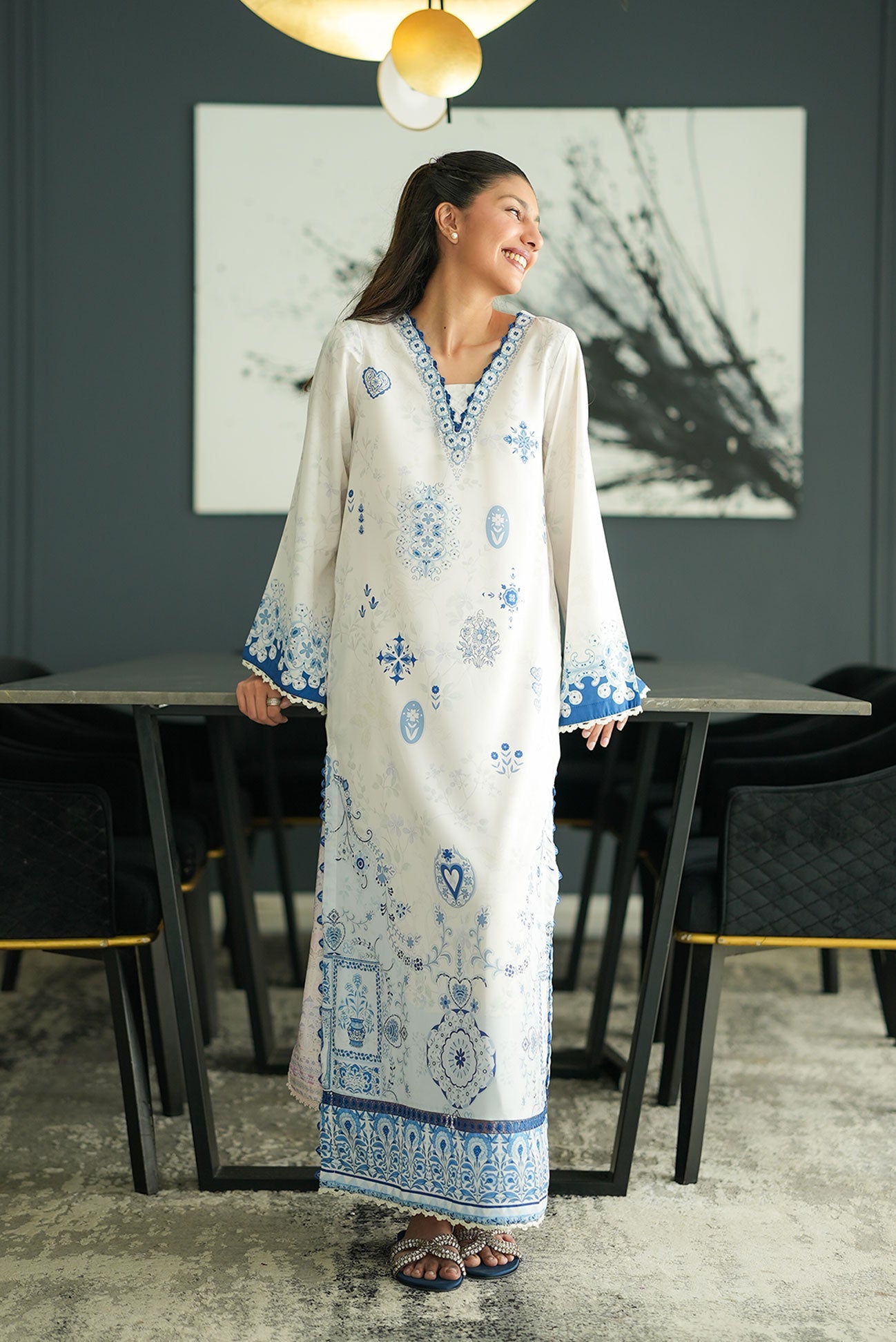 SS26DP-2955 OFF WHITE - SILK - 1PCS PRINTED KAFTAN