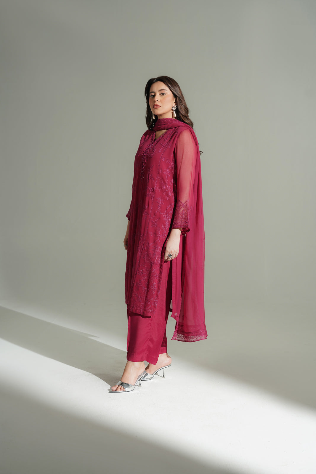 3 Piece Chiffon Embroidered Suit (FL0189)