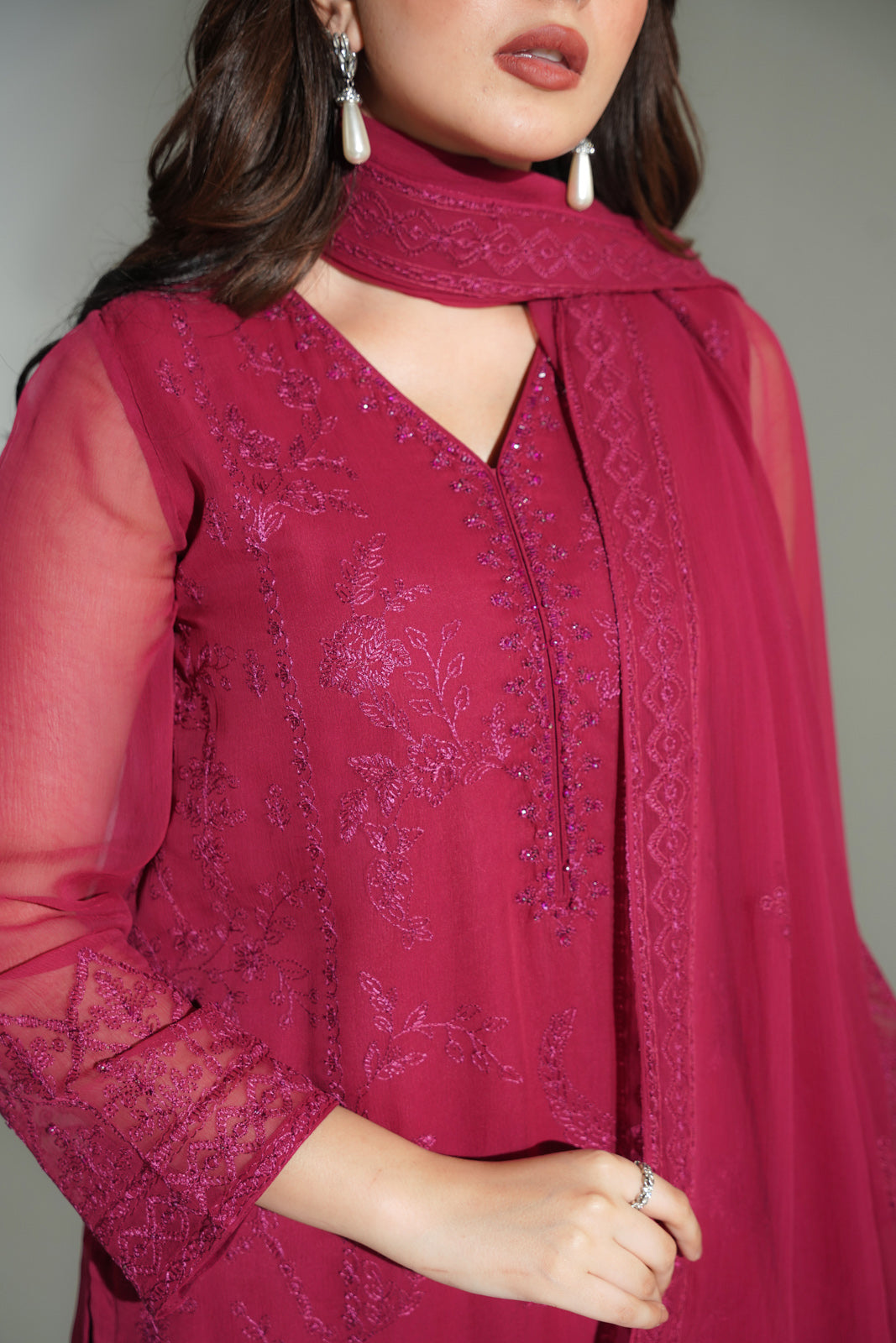 3 Piece Chiffon Embroidered Suit (FL0189)