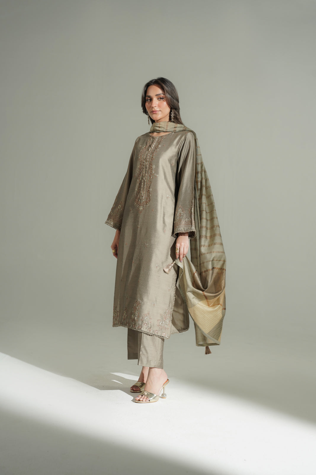 3 Piece Cotton Silk Embroidered Suit (FS0173)