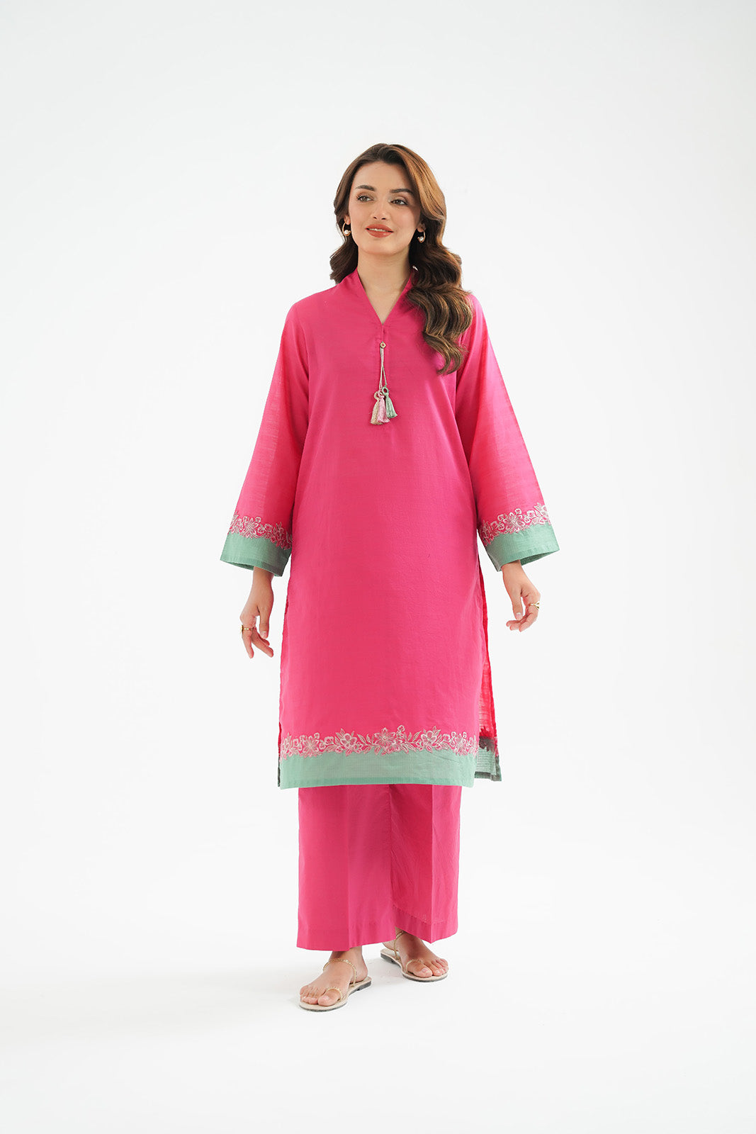 2 Piece Strip Cotton Embroidered Suit (CP0442)