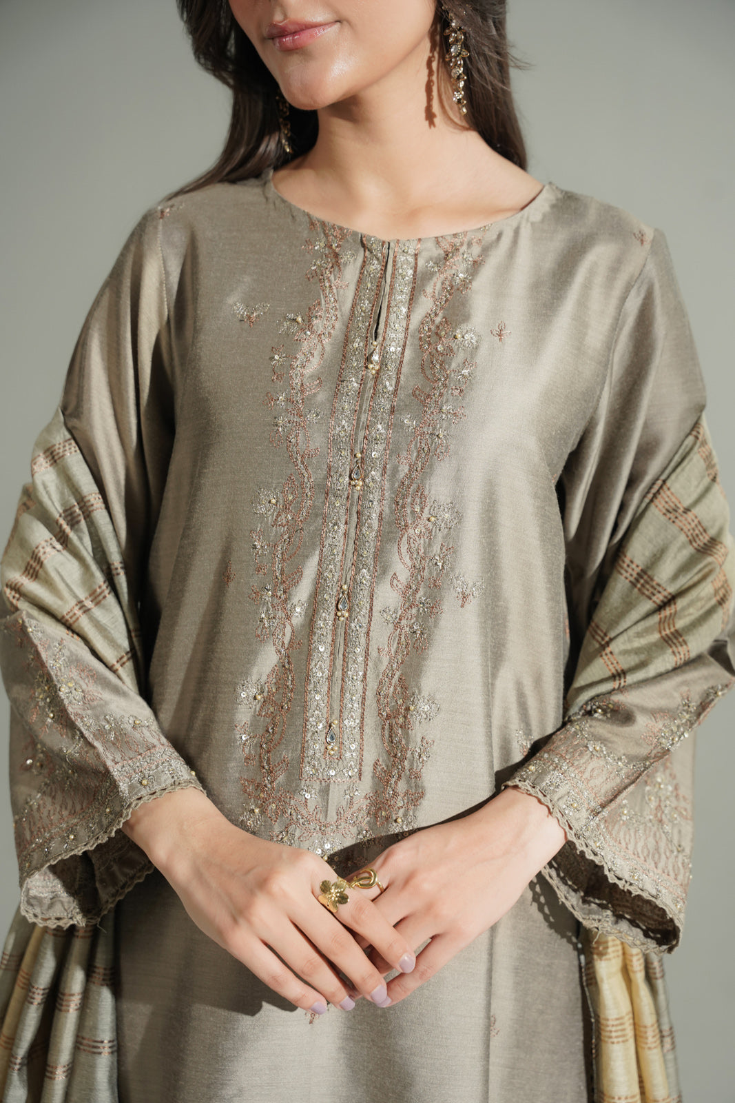 3 Piece Cotton Silk Embroidered Suit (FS0173)
