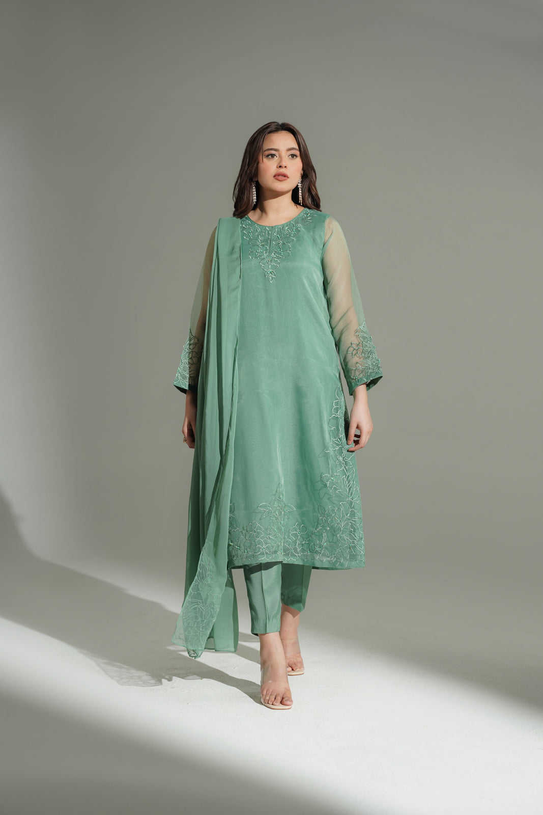 3 Piece Organza Embroidered Suit (FS0165)