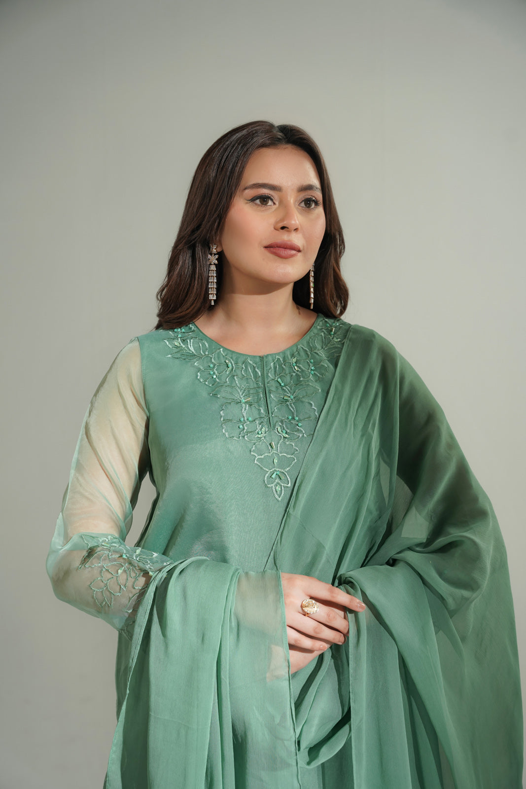 3 Piece Organza Embroidered Suit (FS0165)