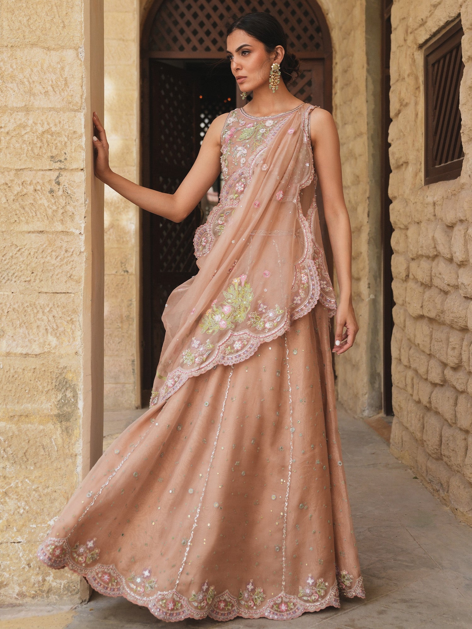 BLOUSE, LEHENGA & DRAPED DUPATTA