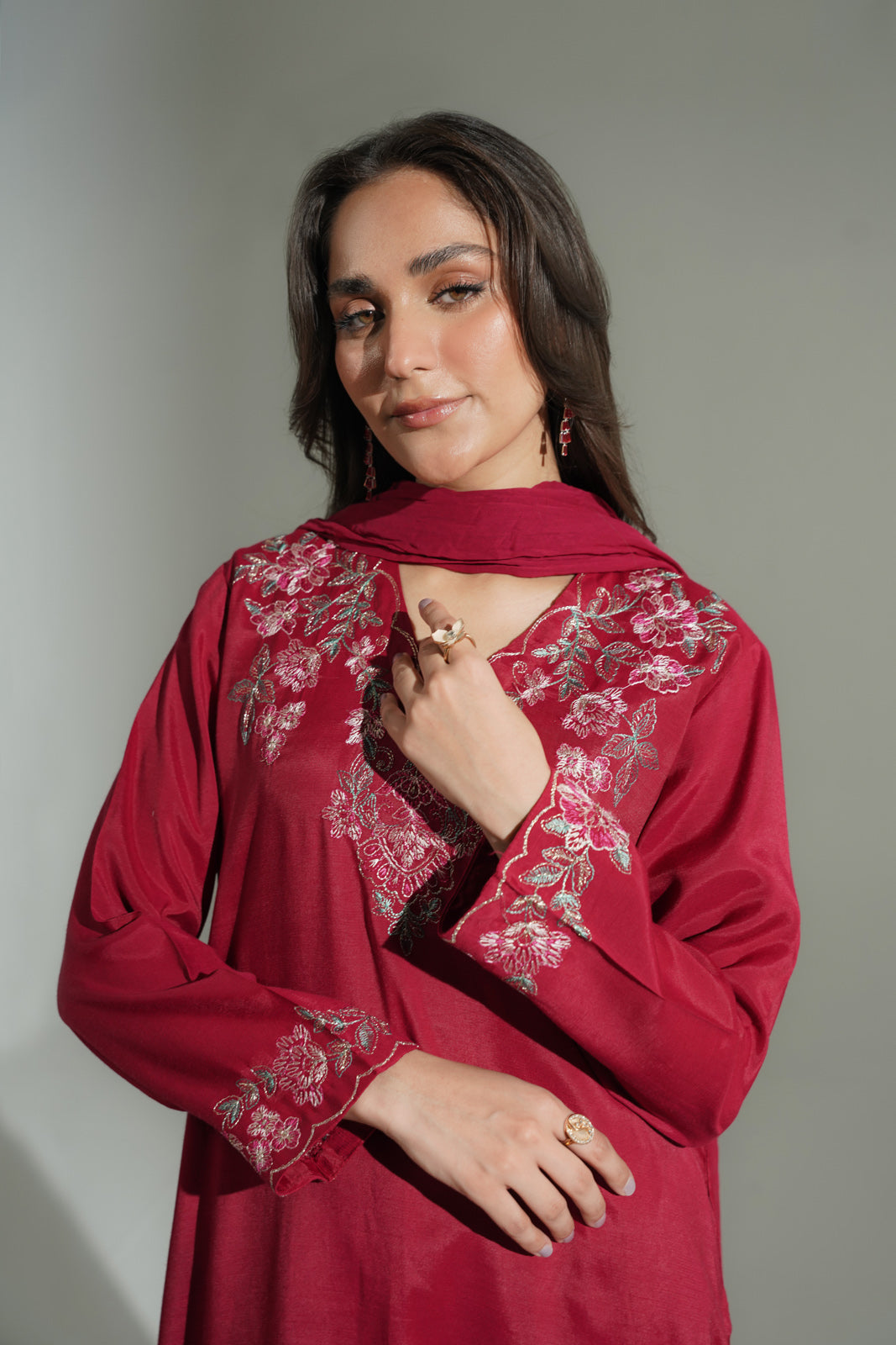 3 Piece Raw Silk Embroidered Suit (FS0177)