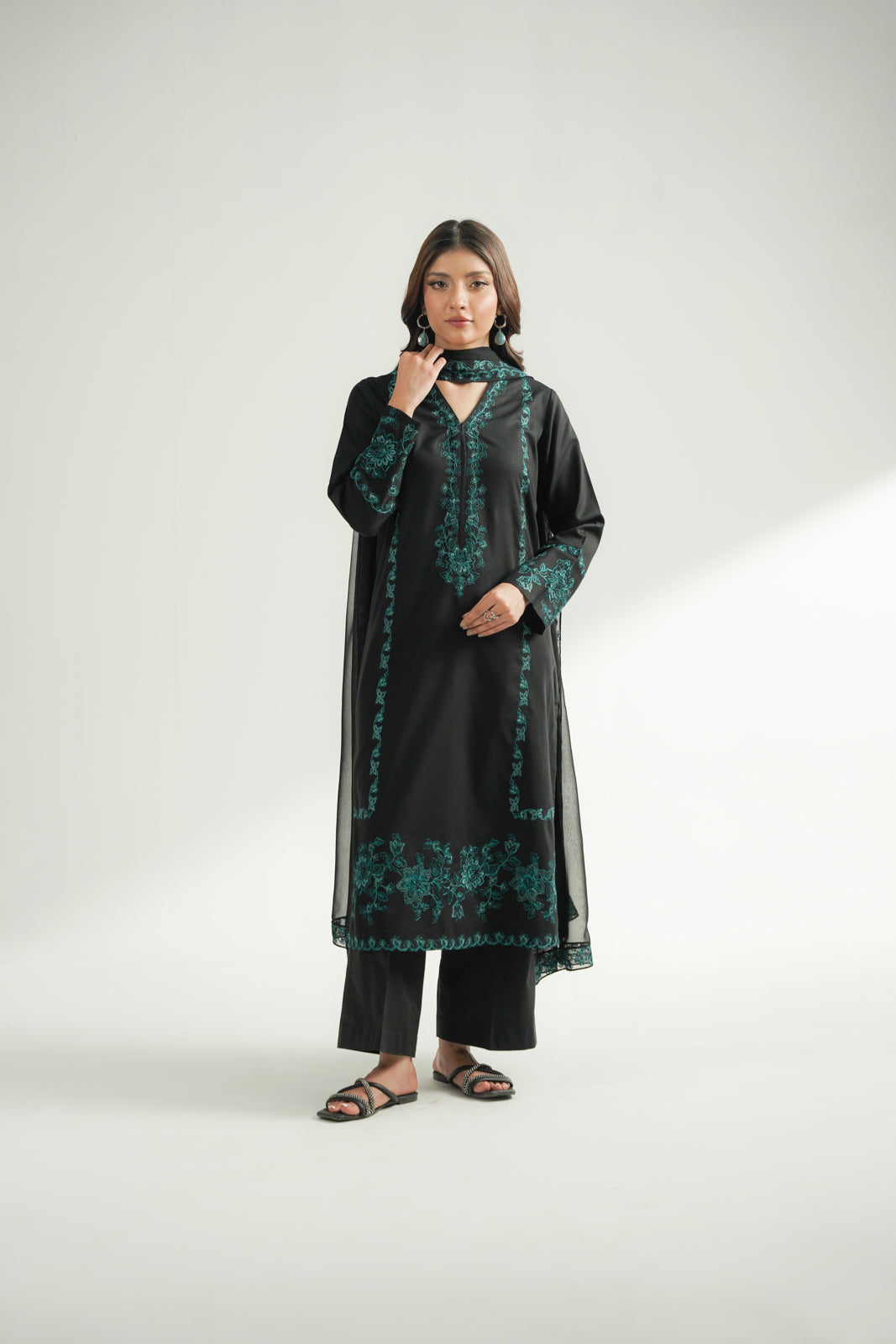 3 Piece Dobby Embroidered Suit (CS0581)
