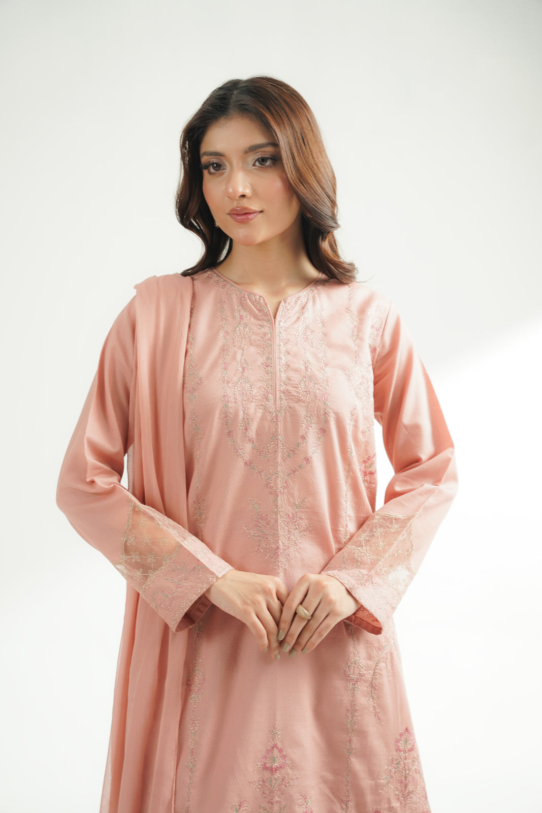 3 Piece Cotton Jacquard Embroidered Suit (CS0576)