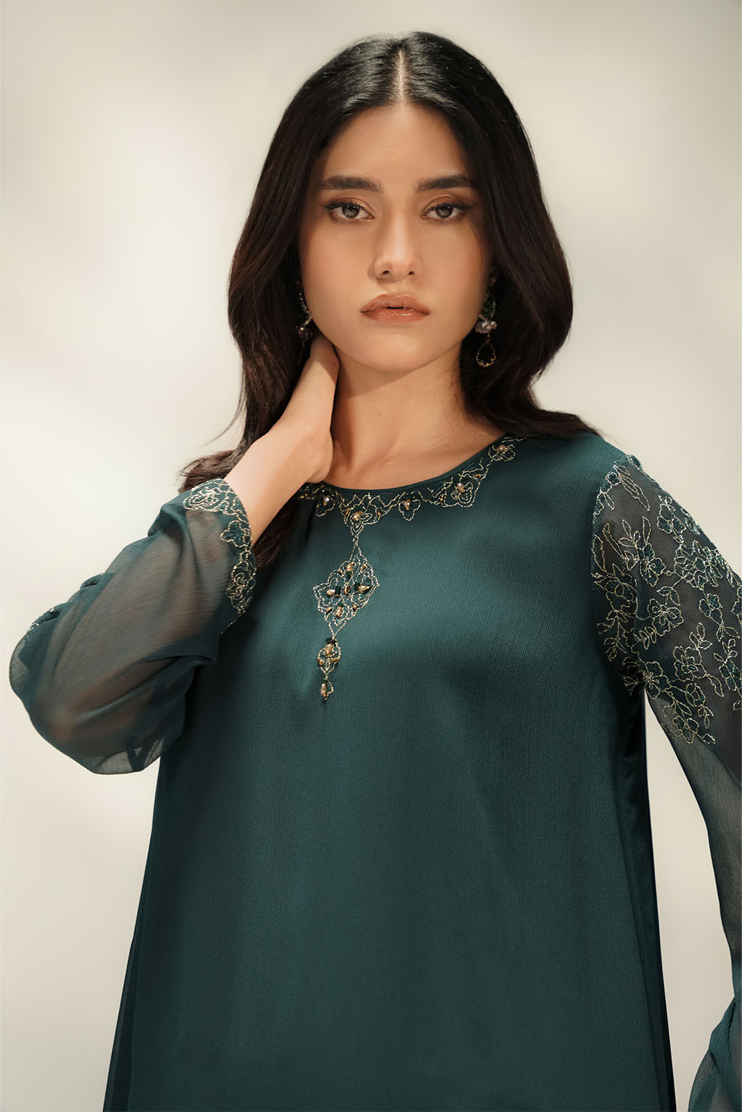 2 Piece Chiffon Embroidered Suit (FS0211)