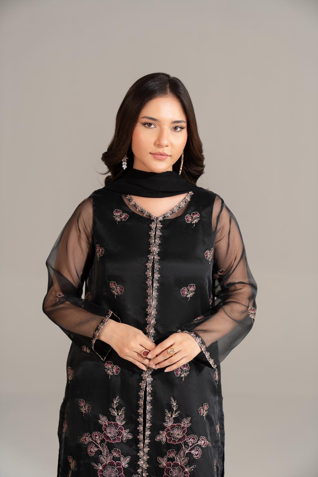 3 Piece Organza Embroidered Suit (FL0175)