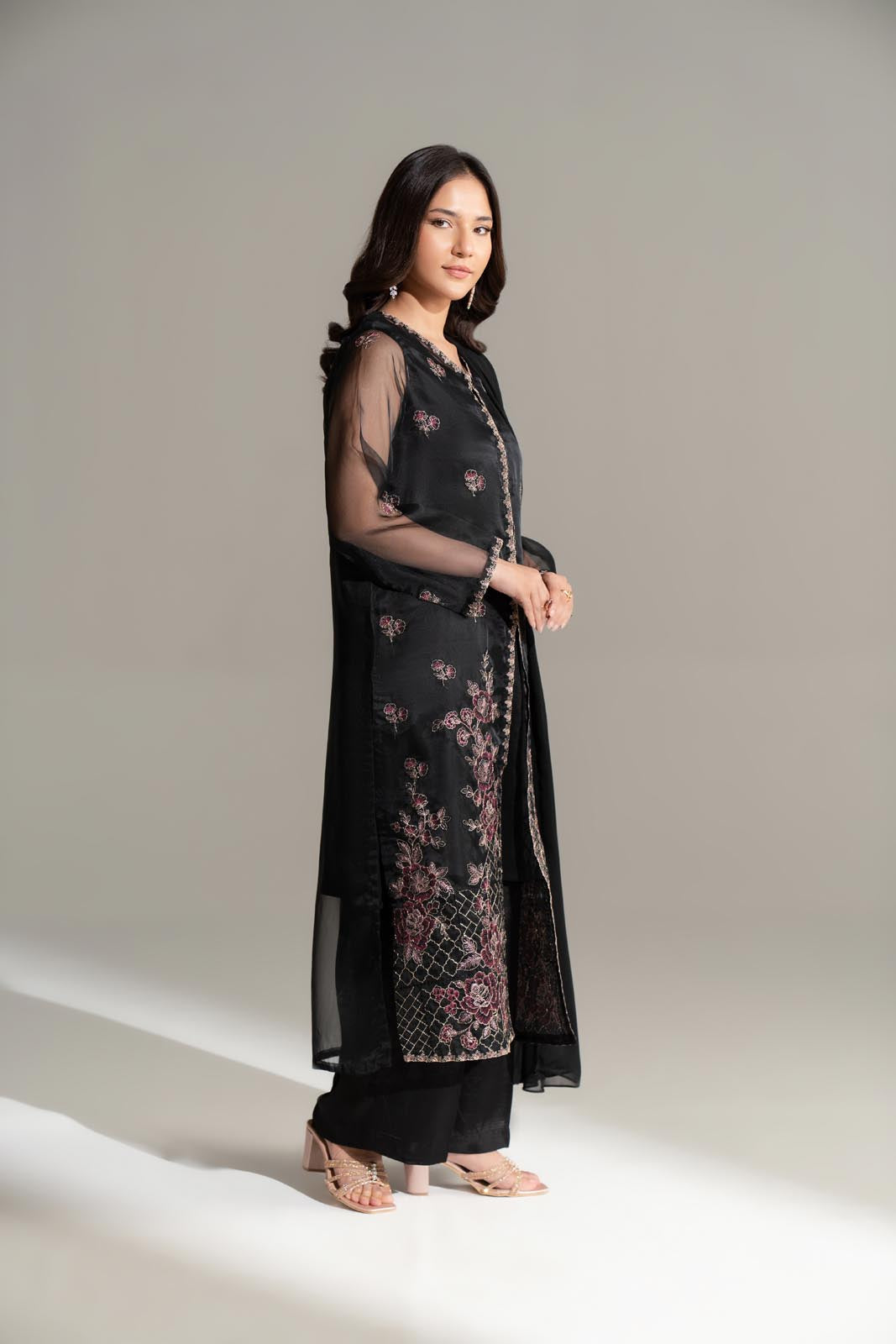 3 Piece Organza Embroidered Suit (FL0175)