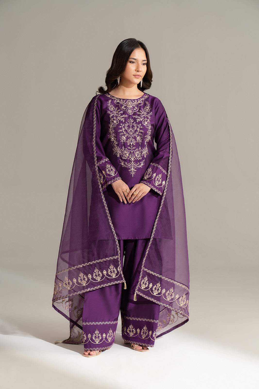 3 Piece Cotton Silk Embroidered Suit (FS0163)