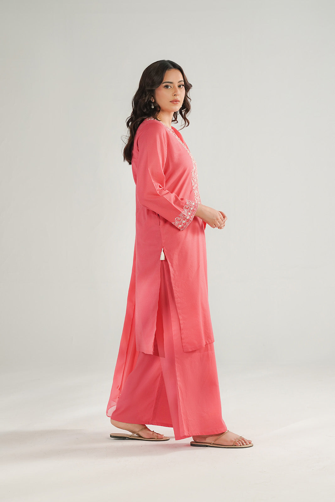 3 Piece Cotton Stripe Embroidered Suit (CS0453)
