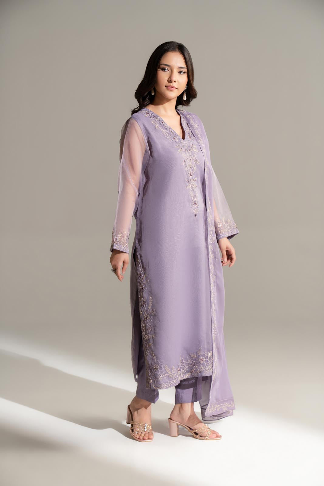 3 Piece Organza Embroidered Suit (FL0176)