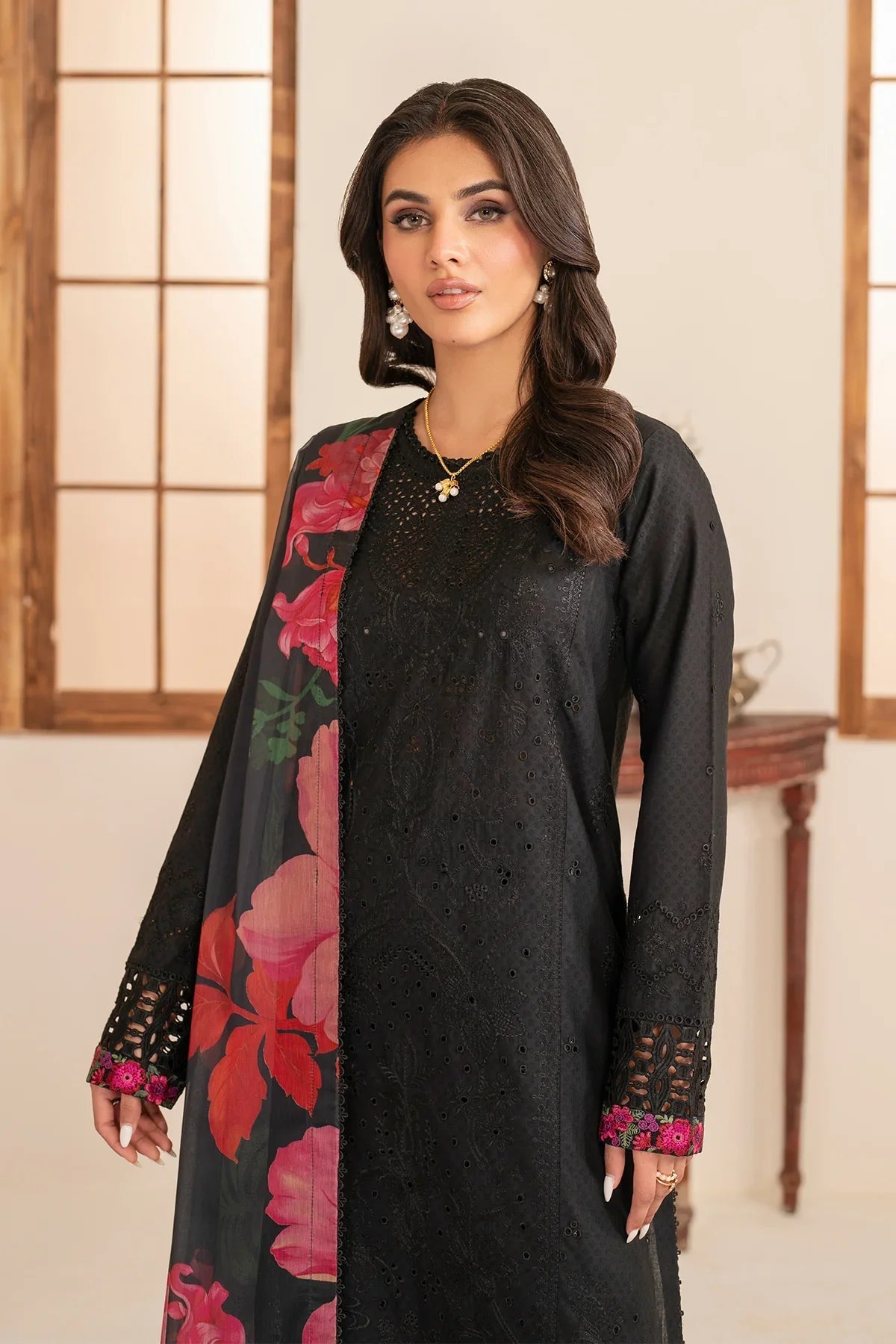 3-pc Unstitched Embroidered Printed Chiffon Collection VSL6-02
