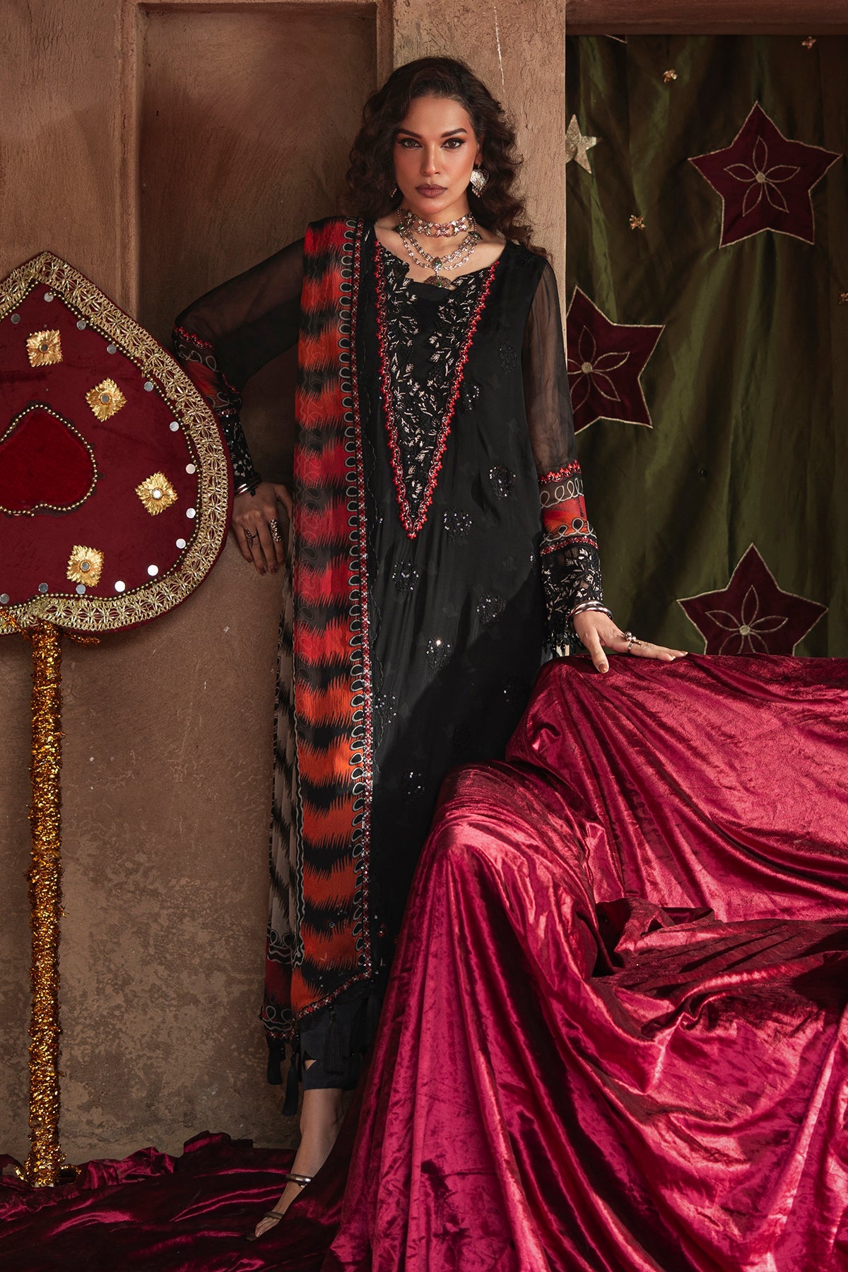 3-pc Unstitched Embroidered Printed Chiffon Collection VSL6-02